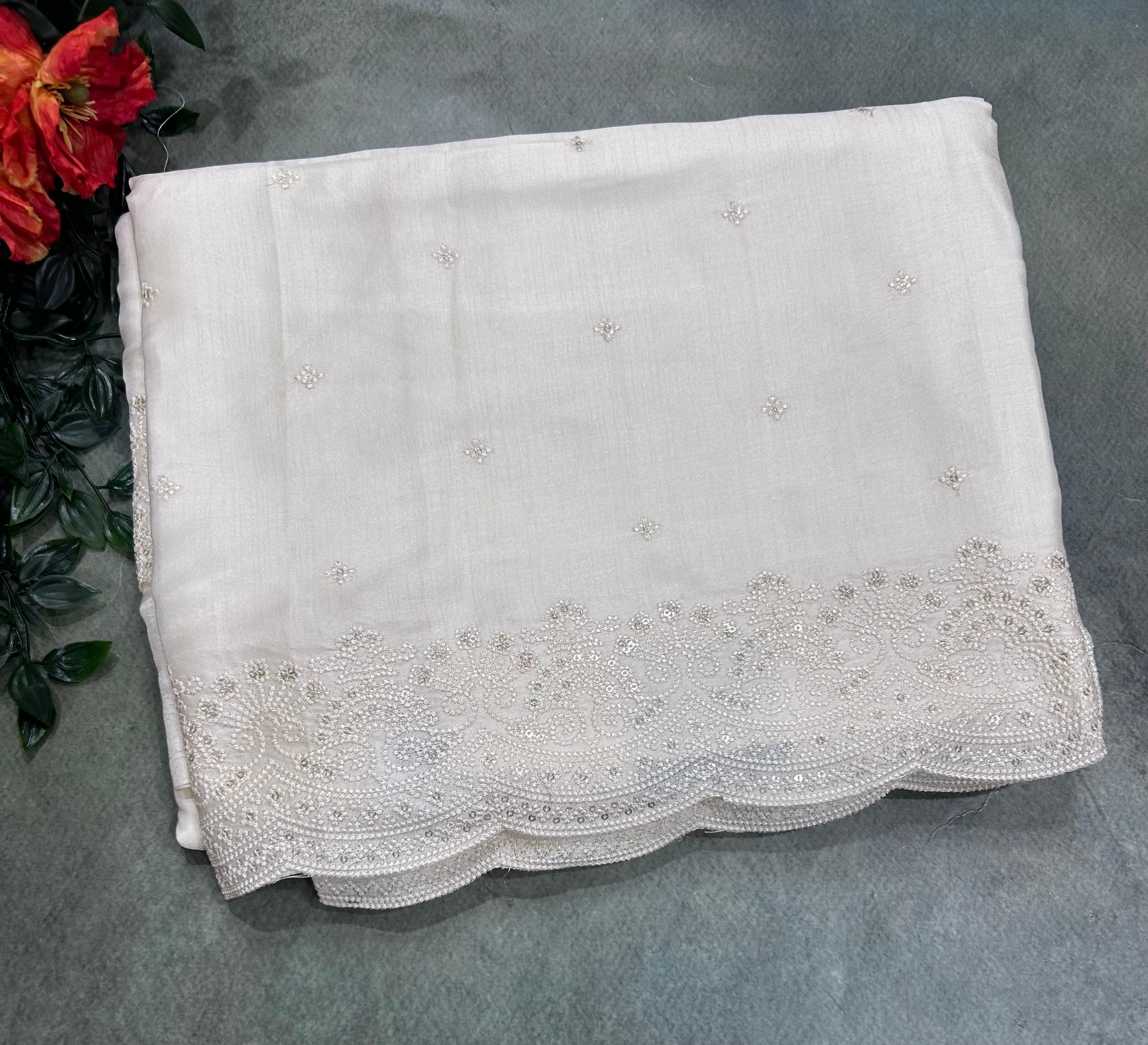 Cream Embroidery Work Semi Tussar 106 Saree