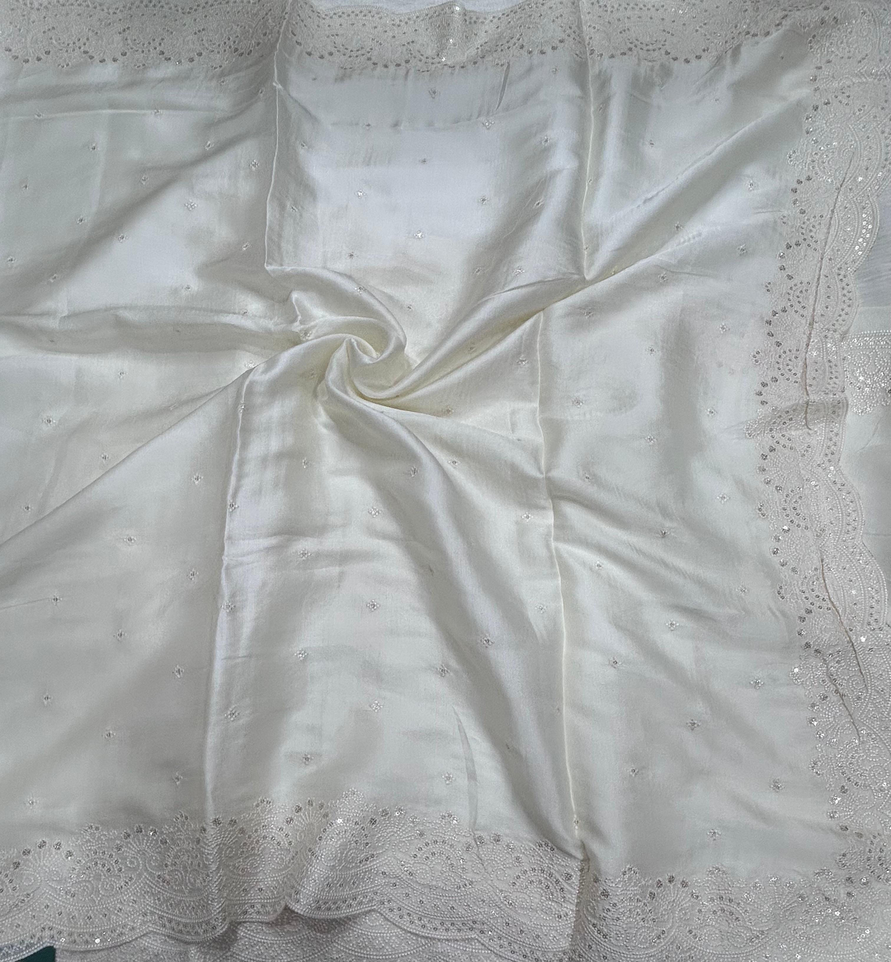 Cream Embroidery Work Semi Tussar 106 Saree