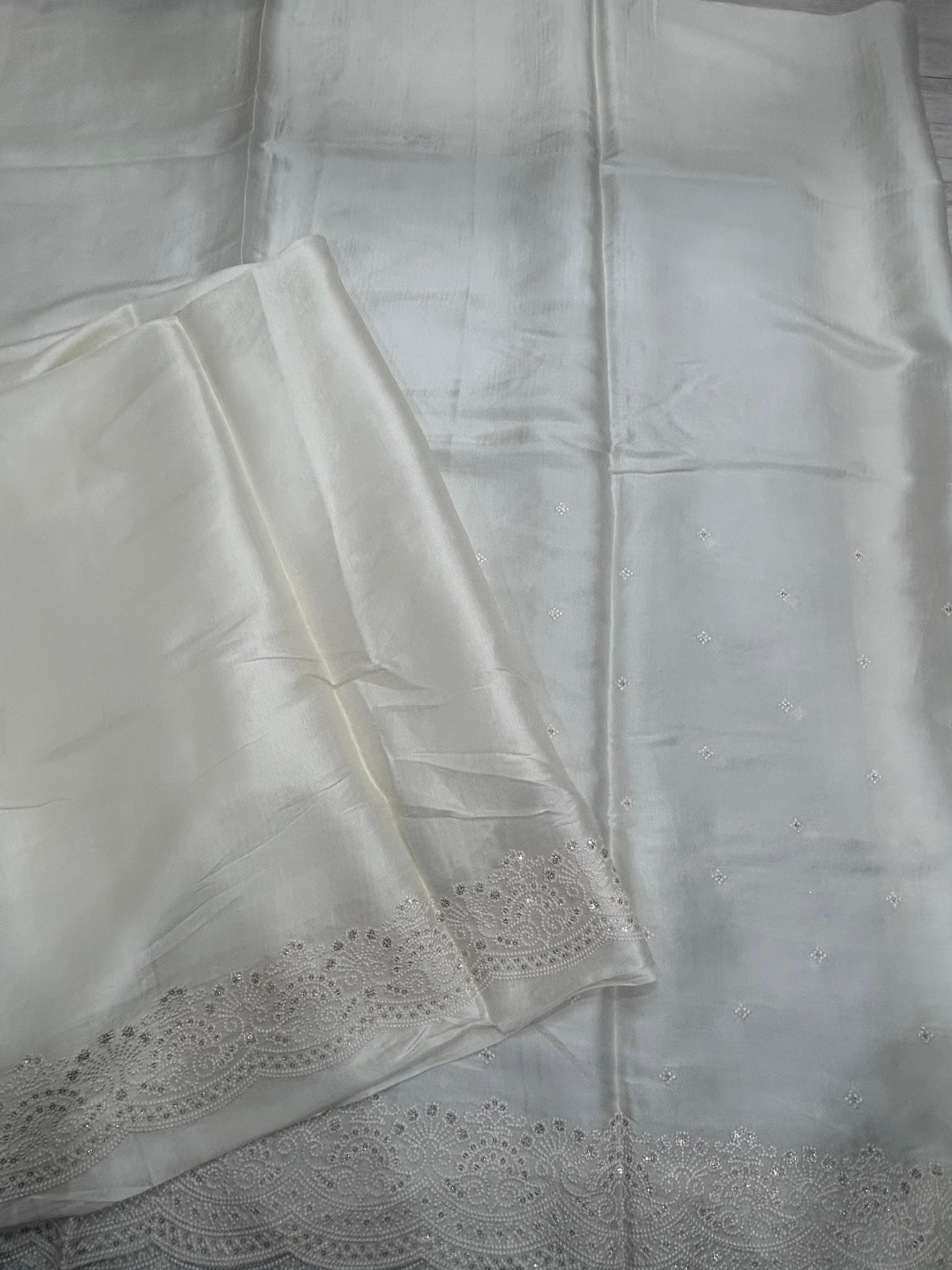 Cream Embroidery Work Semi Tussar 106 Saree
