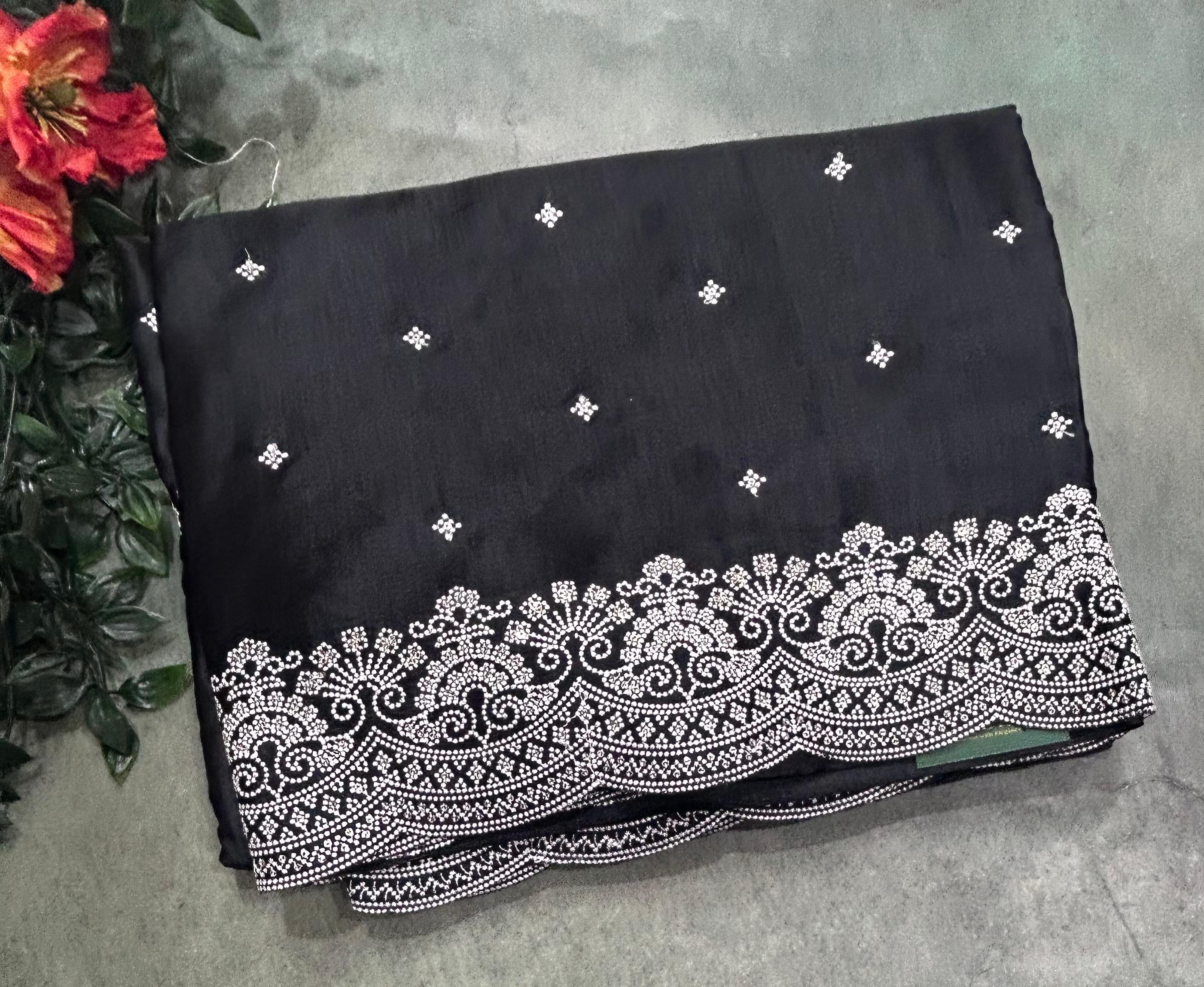 Black Embroidery Work Semi Tussar 106 Saree