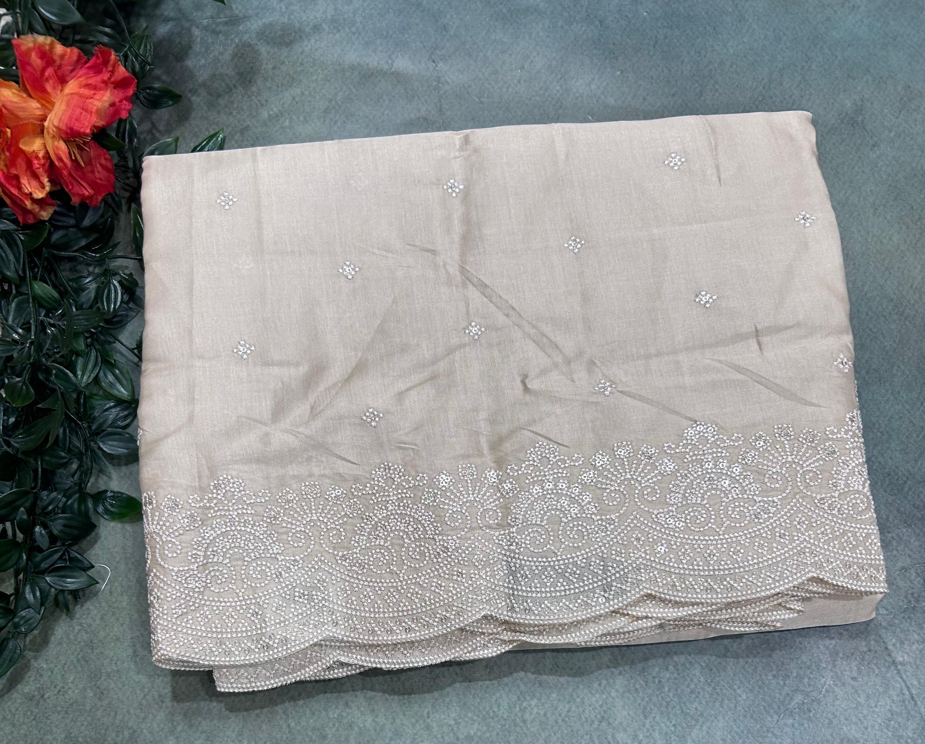 Cream Beige Embroidery Work Semi Tussar 106 Saree