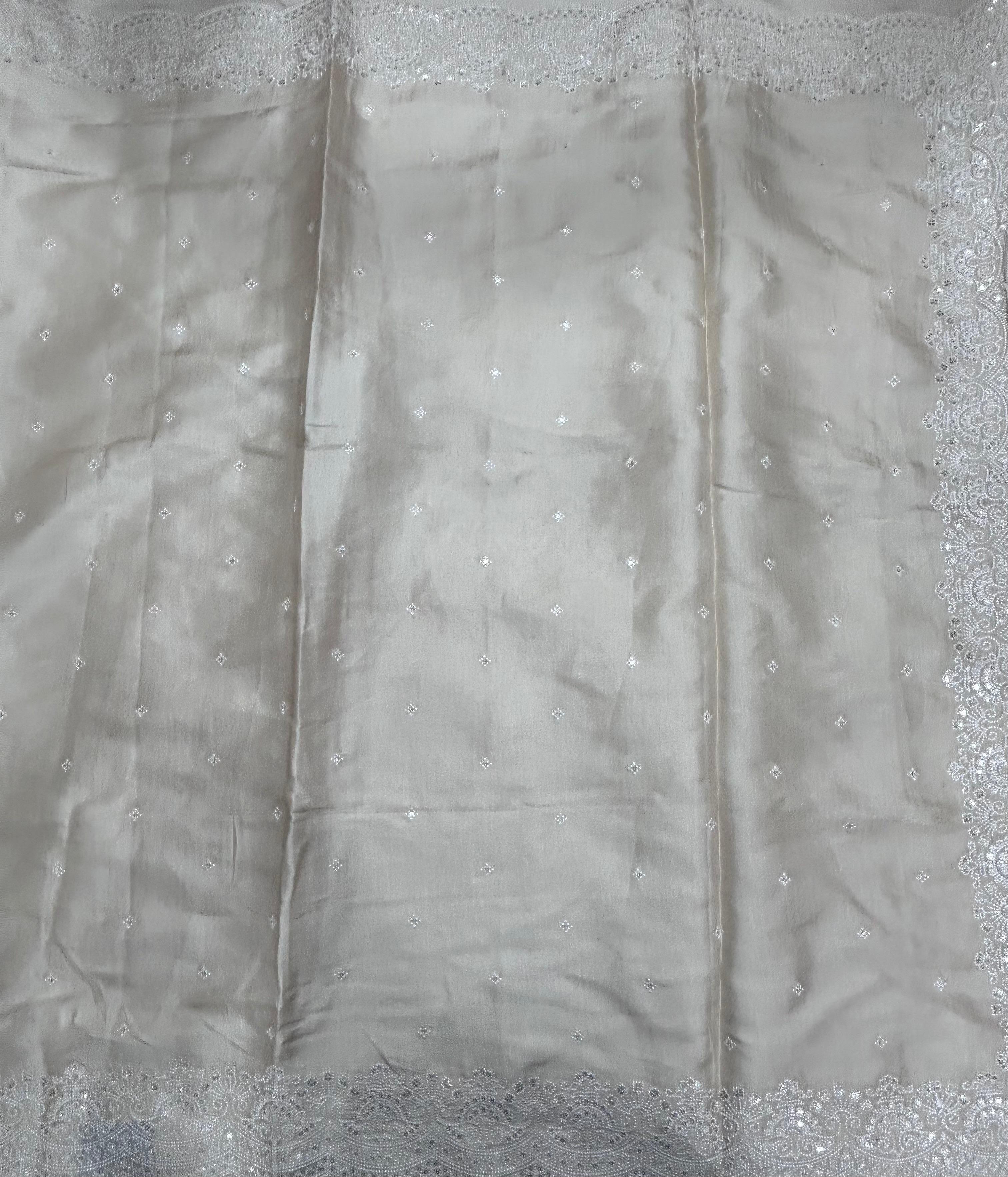 Cream Beige Embroidery Work Semi Tussar 106 Saree