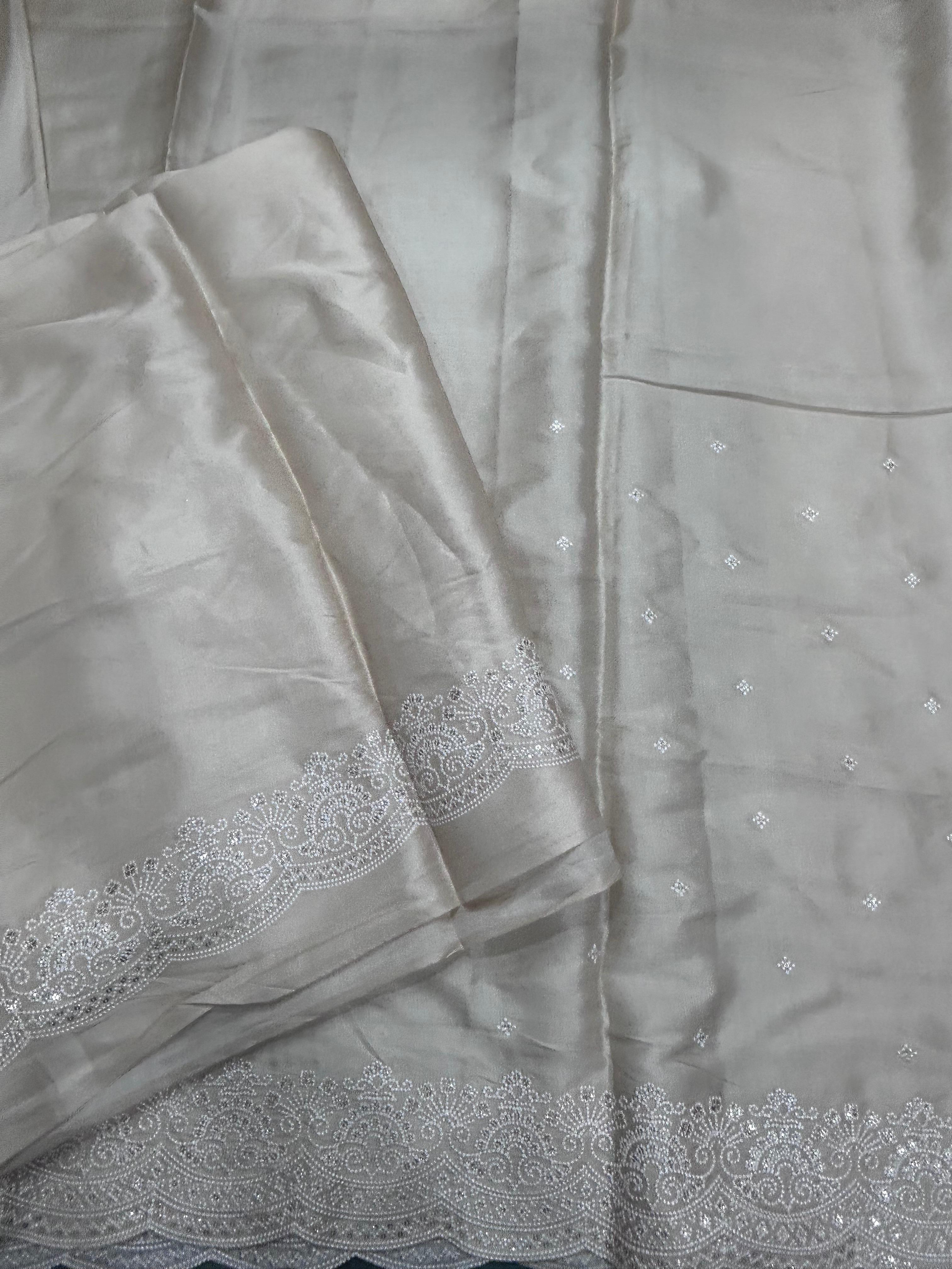 Cream Beige Embroidery Work Semi Tussar 106 Saree