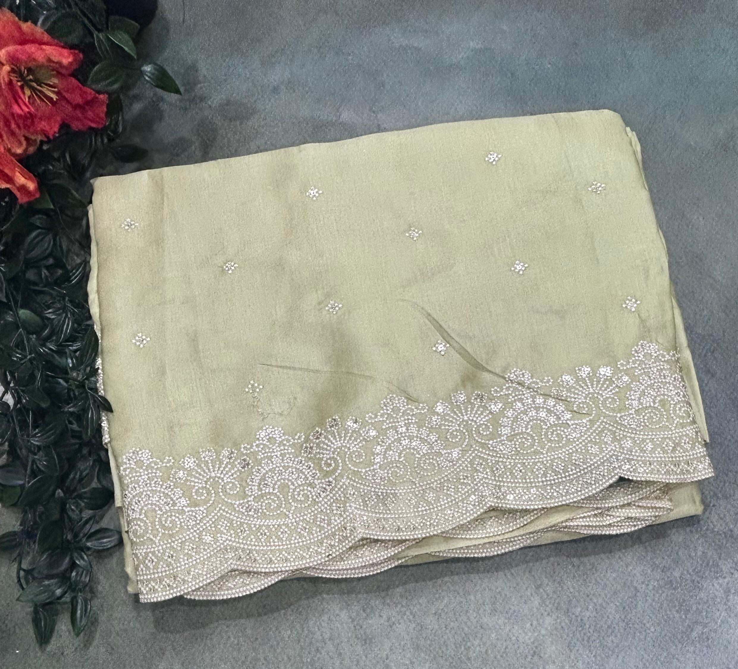 Pastel Green Embroidery Work Semi Tussar 106 Saree