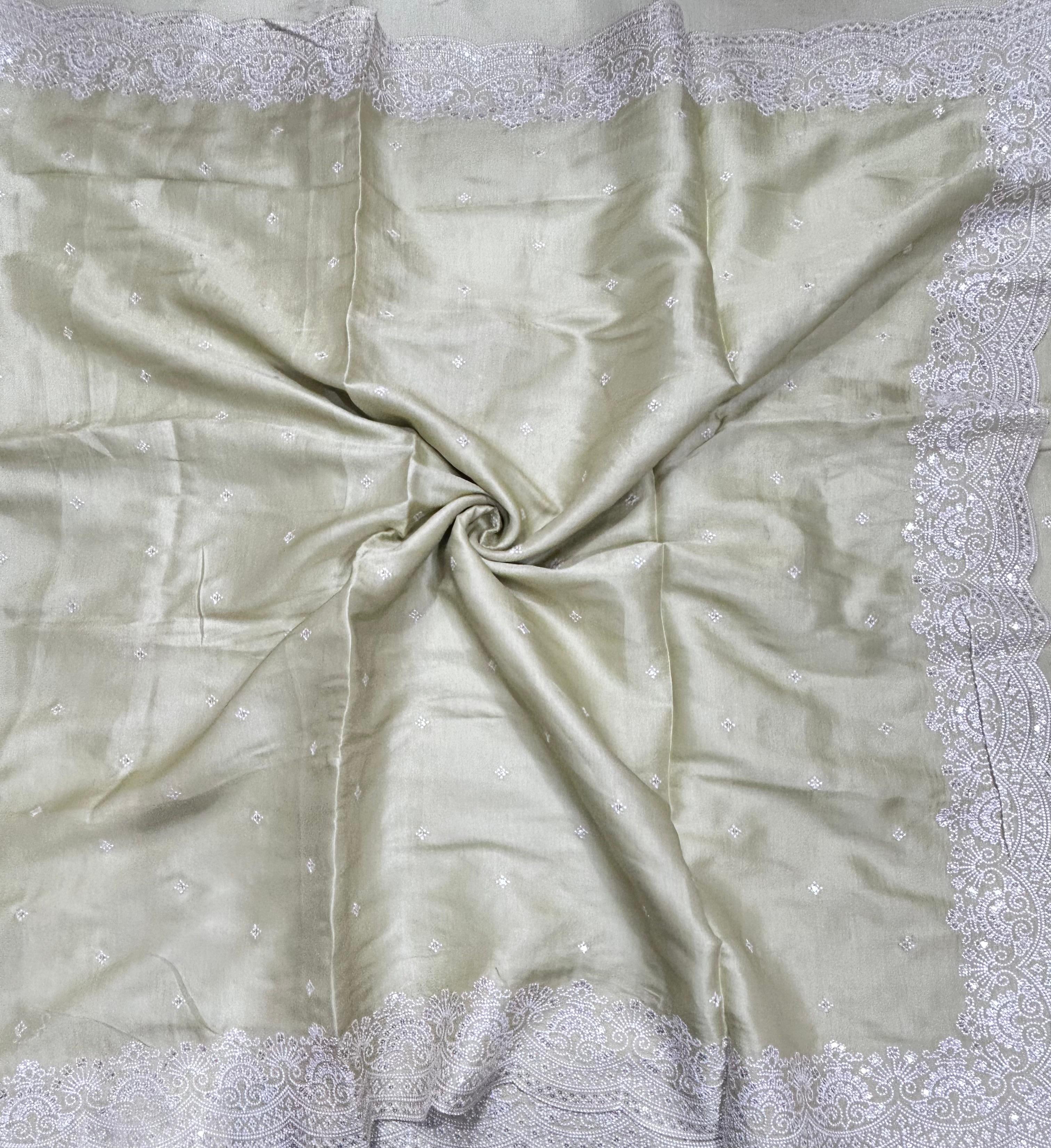 Pastel Green Embroidery Work Semi Tussar 106 Saree