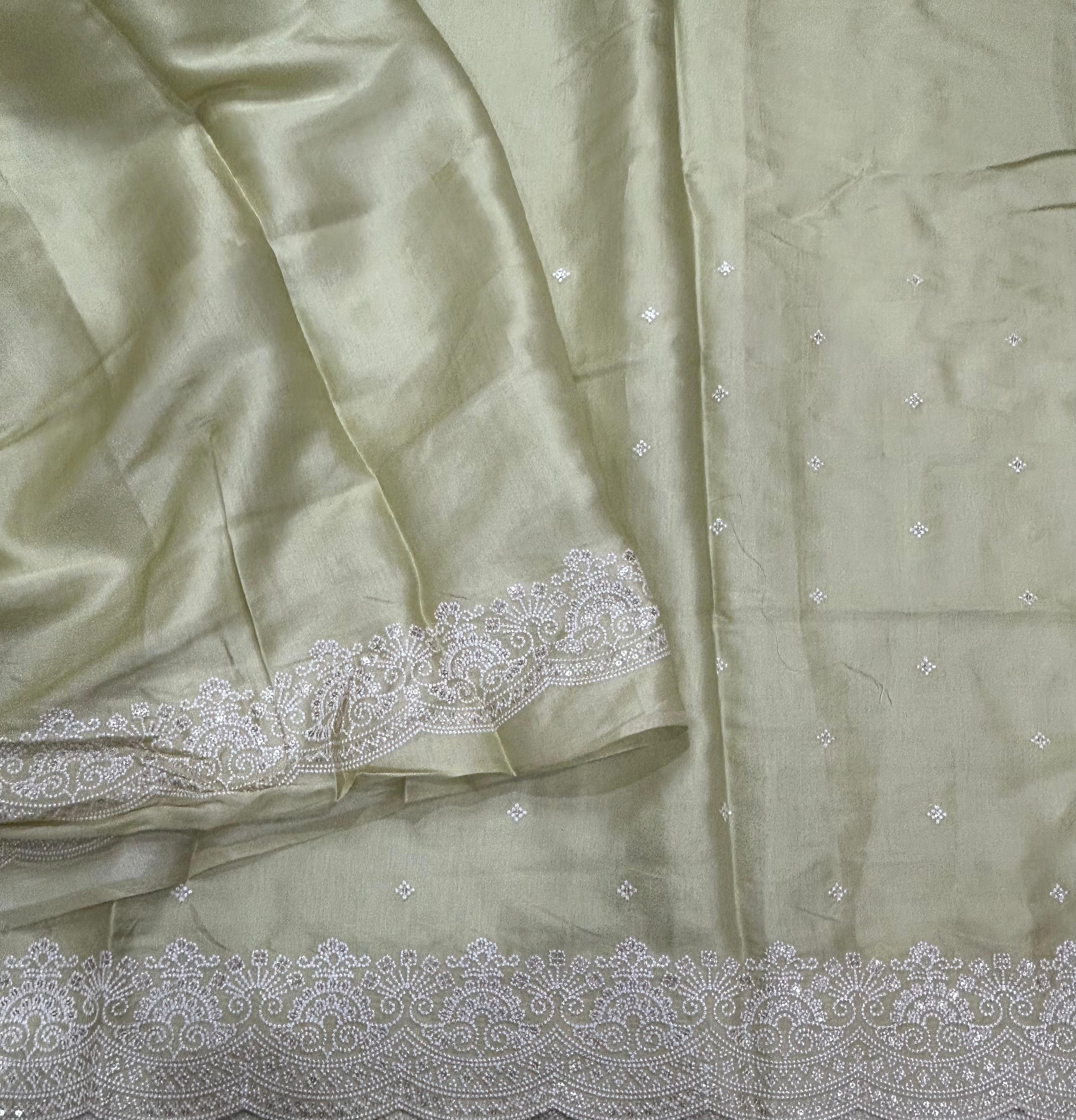 Pastel Green Embroidery Work Semi Tussar 106 Saree