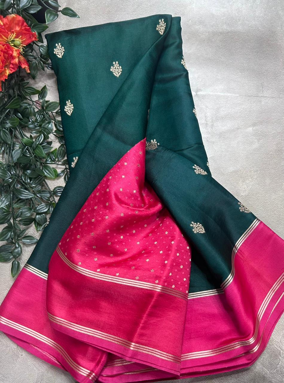 Bottle Green Semi Silk Saree 106