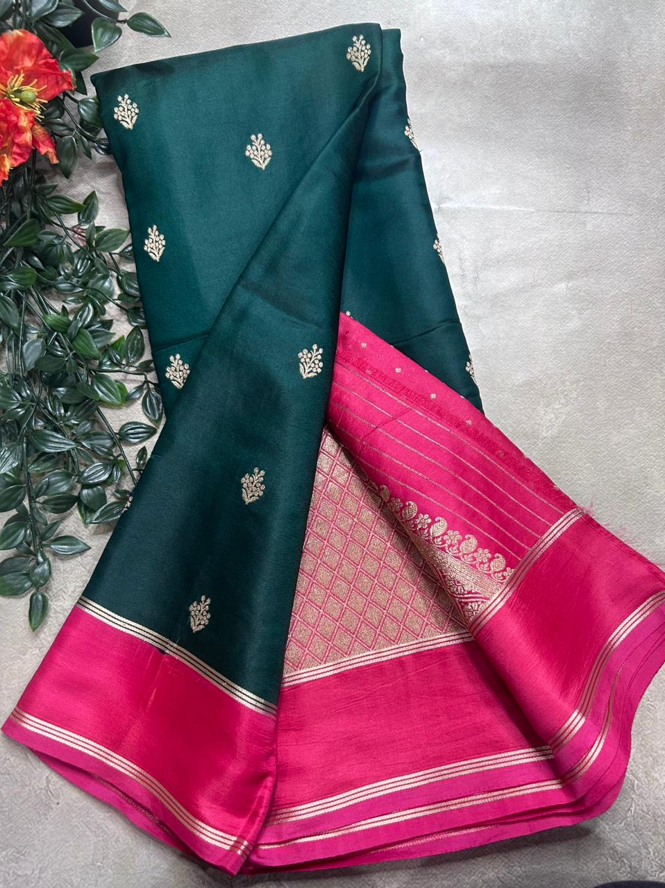 Bottle Green Semi Silk Saree 106