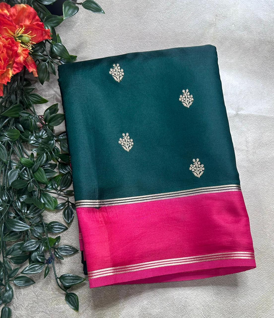 Bottle Green Semi Silk Saree 106