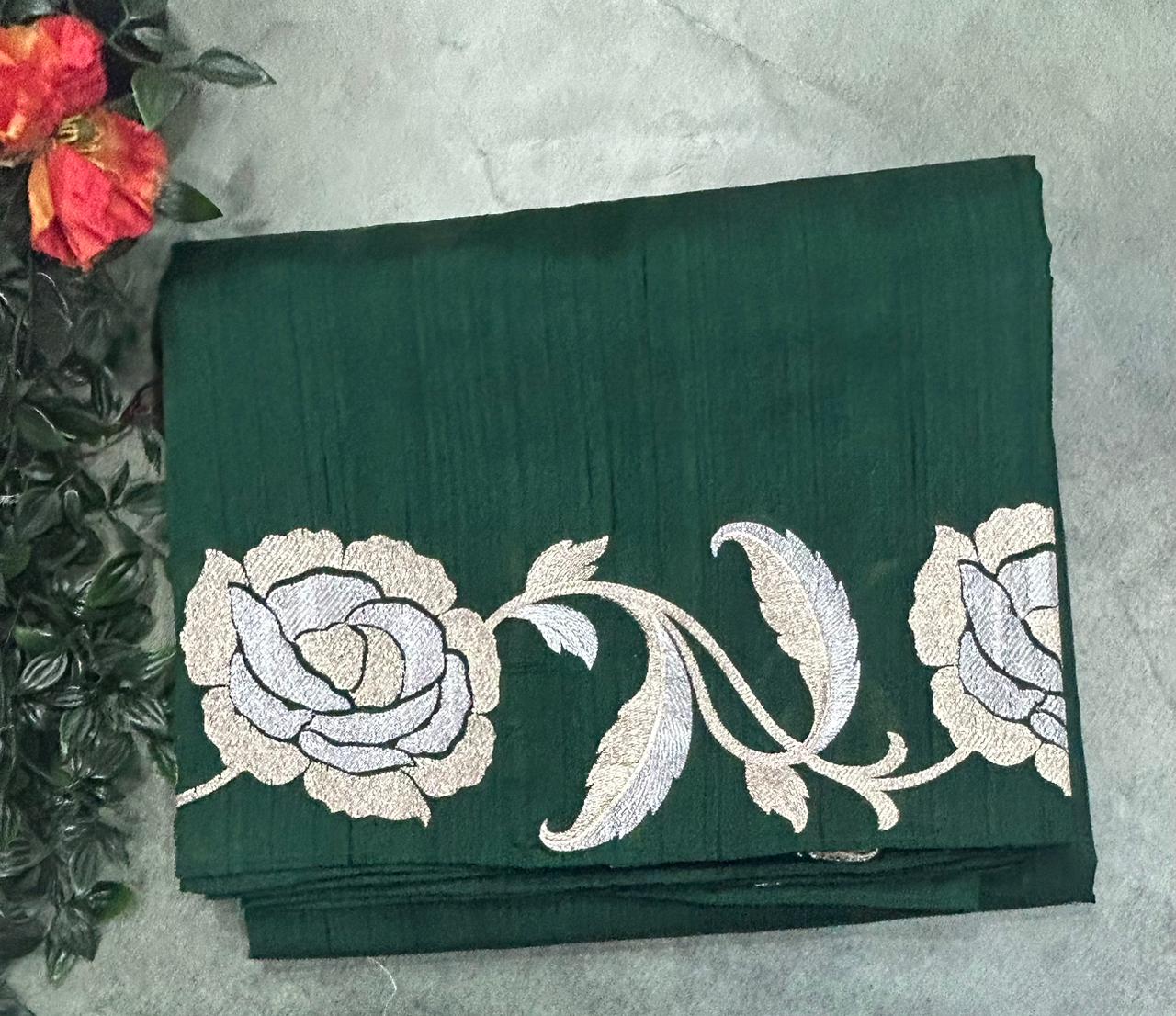 Dark Green Semi Tussar 106 Saree