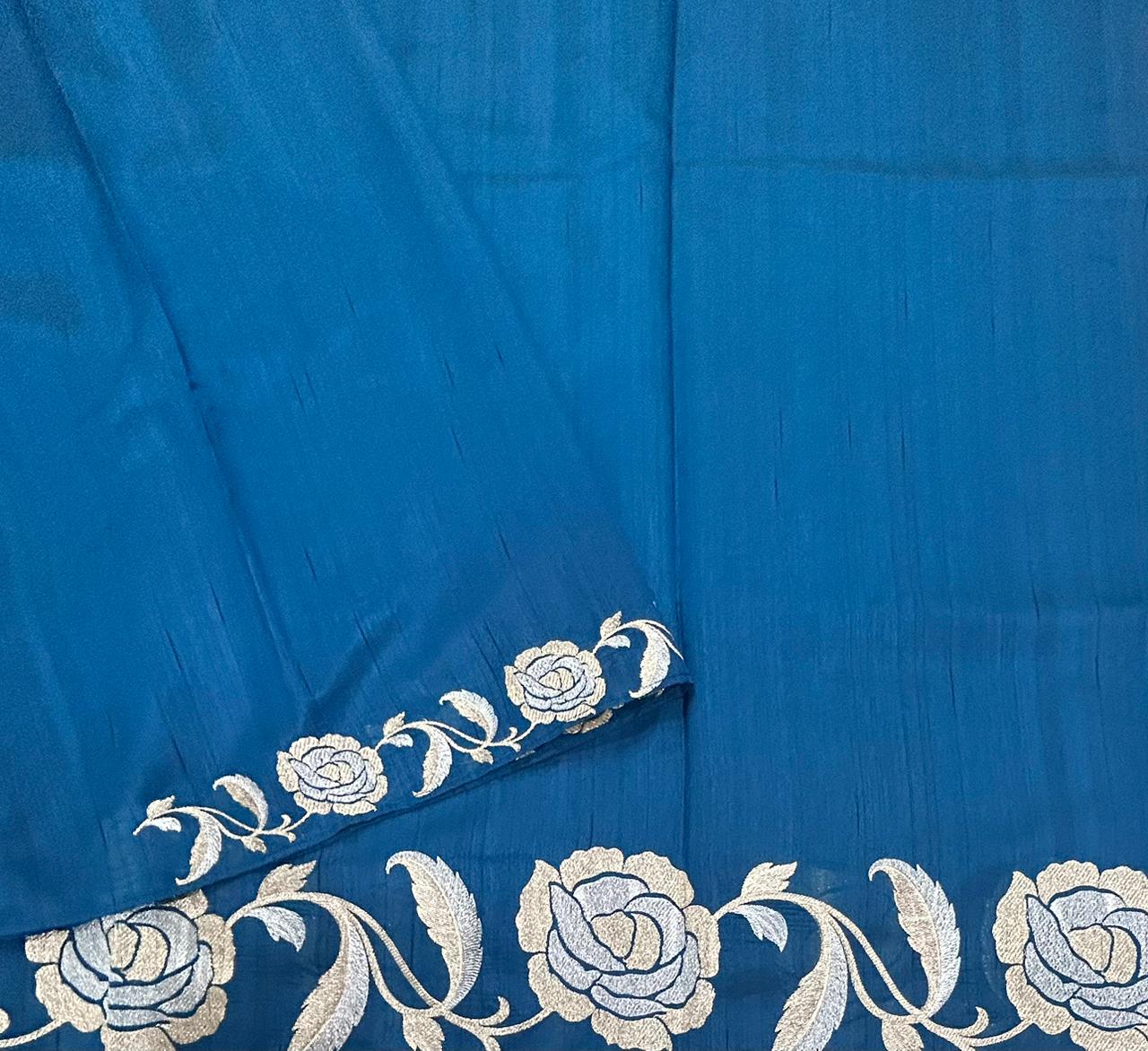 Peacock Blue Semi Tussar 106 Saree