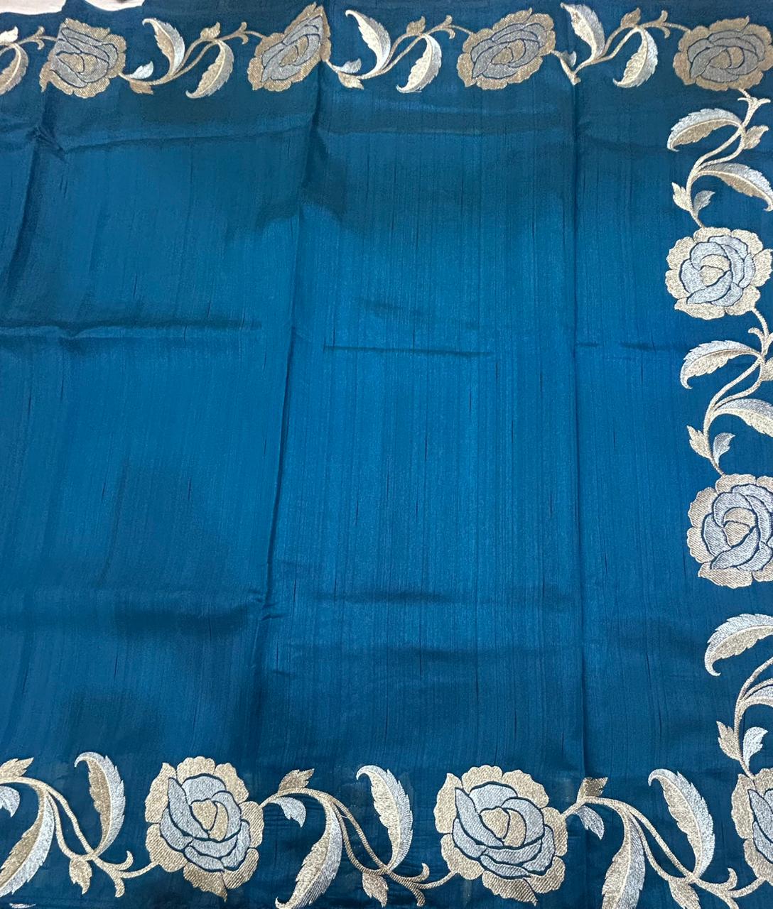 Peacock Blue Semi Tussar 106 Saree