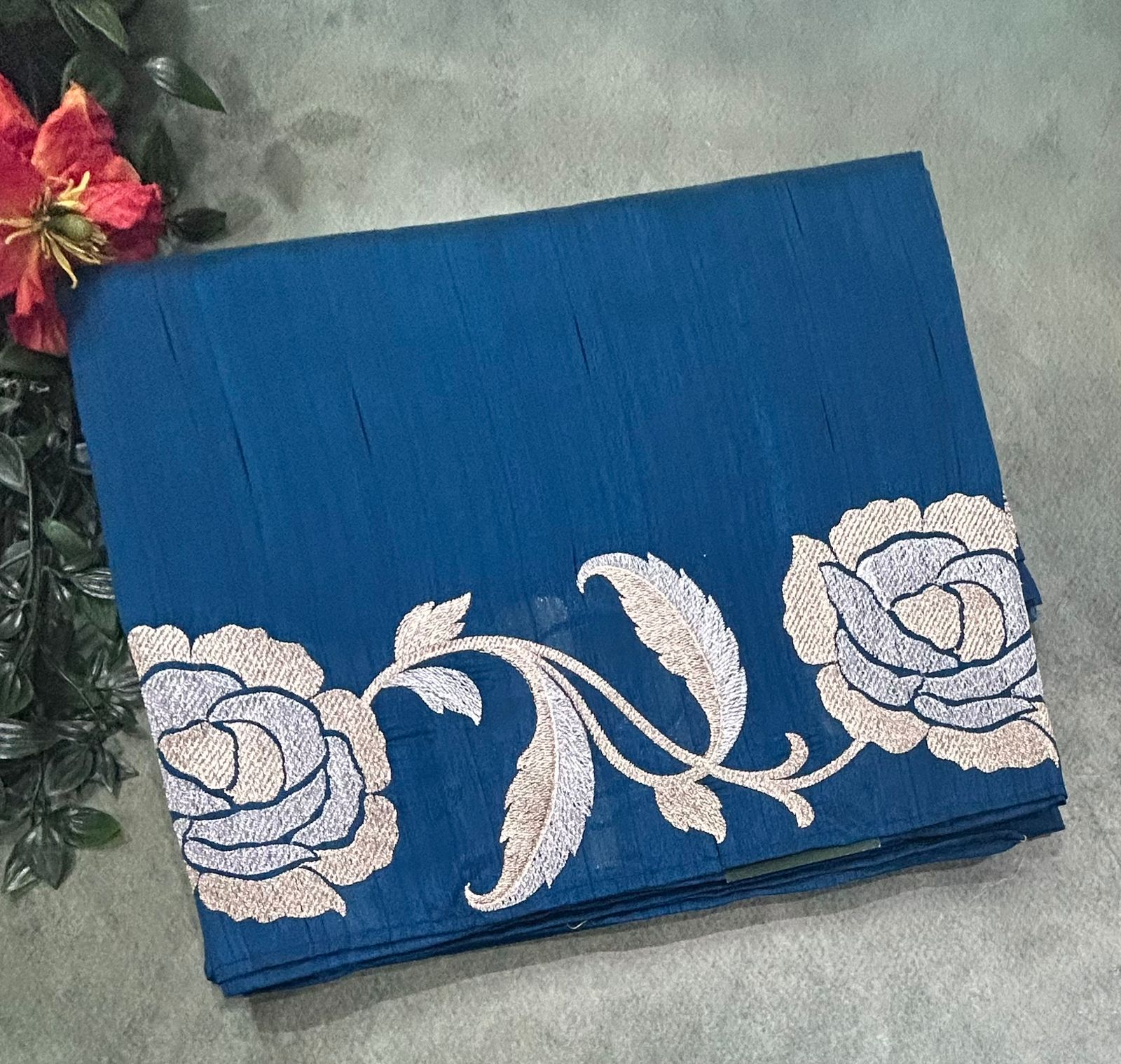 Peacock Blue Semi Tussar 106 Saree