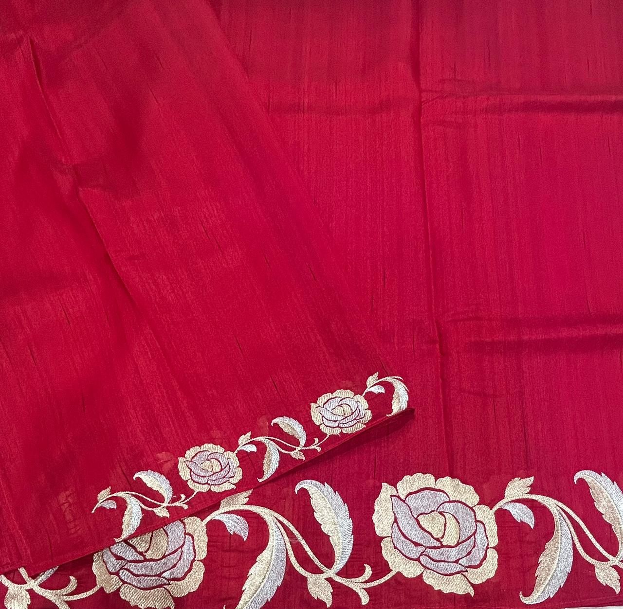 Red Semi Tussar 106 Saree