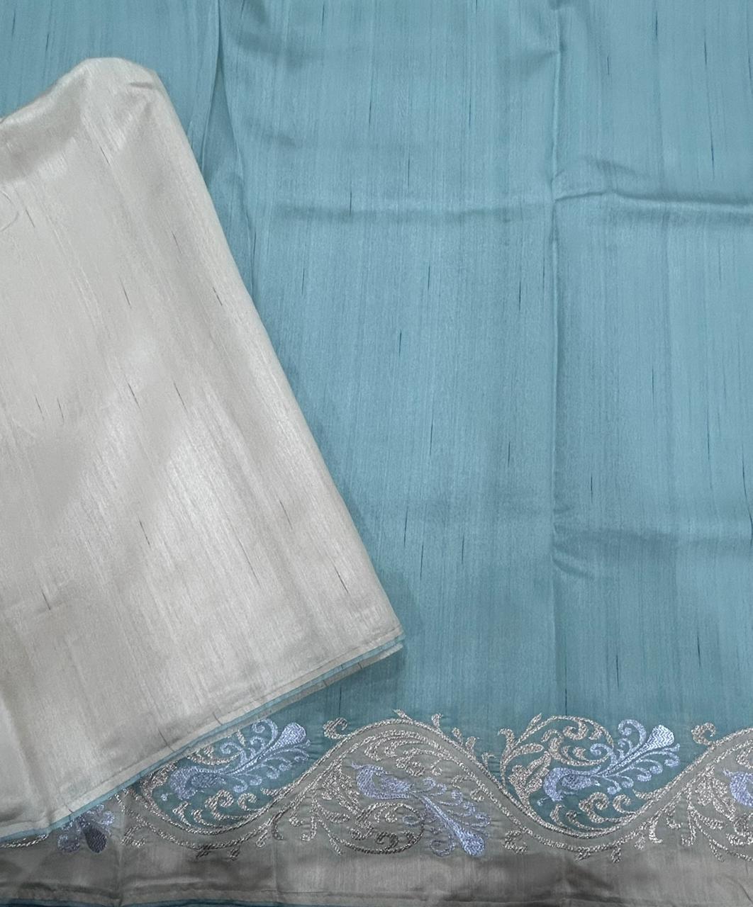 Pastel Green Semi Tussar 106 Saree