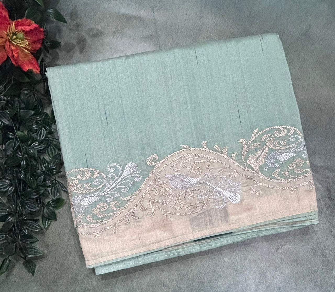 Pastel Green Semi Tussar 106 Saree