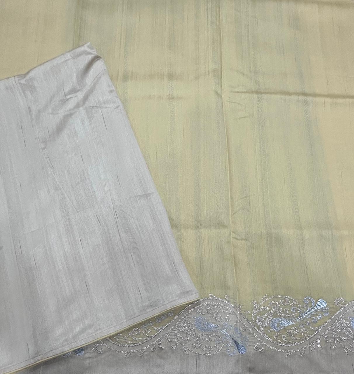 Light Yellow Semi Tussar 106 Saree