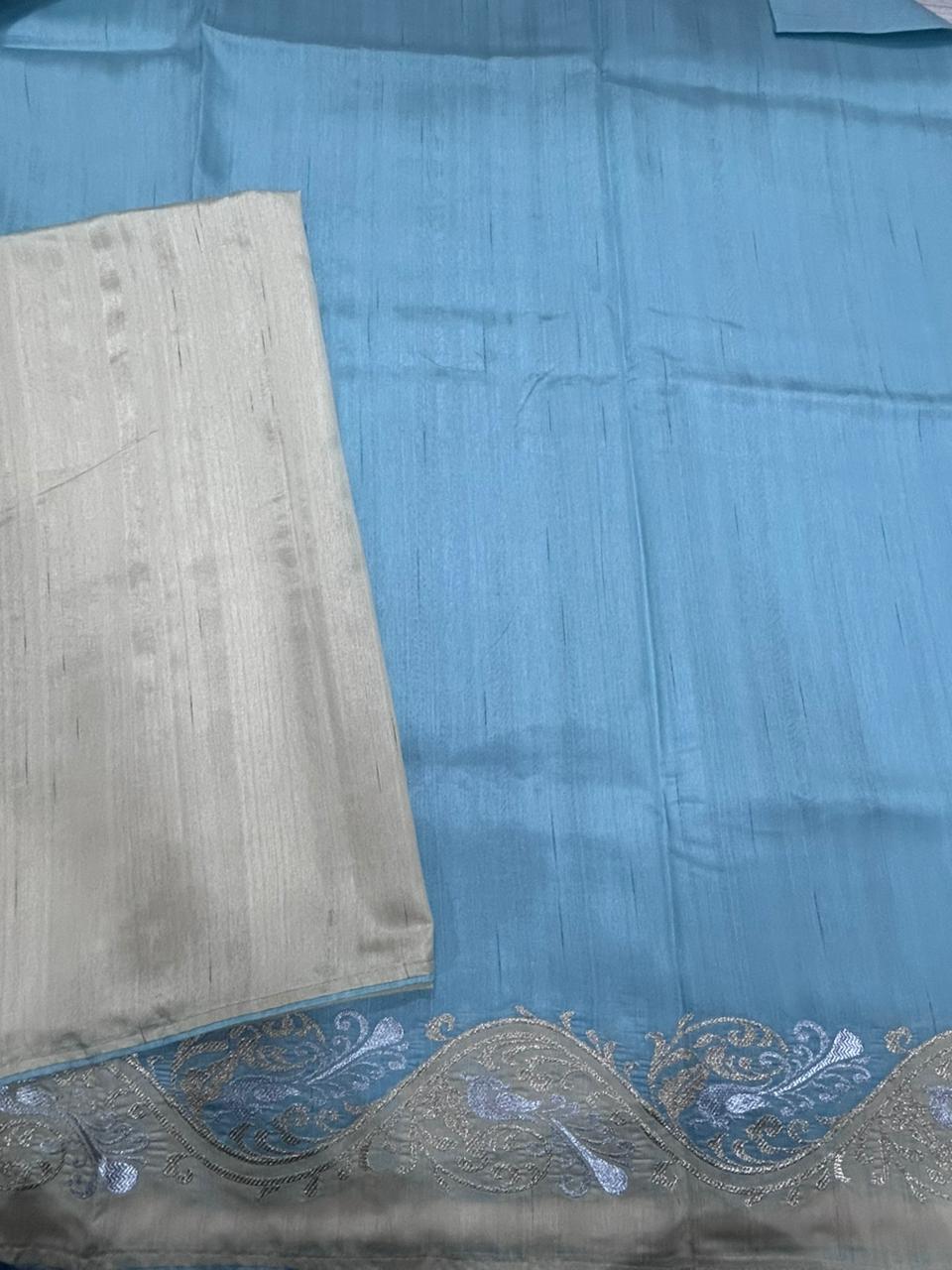 Pastel Blue Semi Tussar 106 Saree