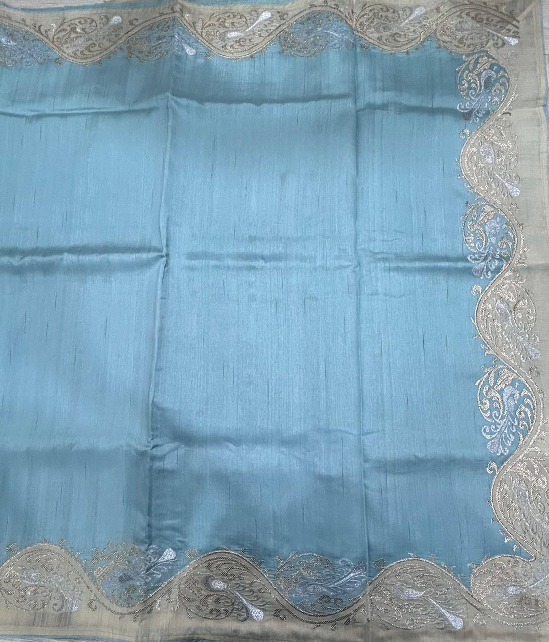 Pastel Blue Semi Tussar 106 Saree