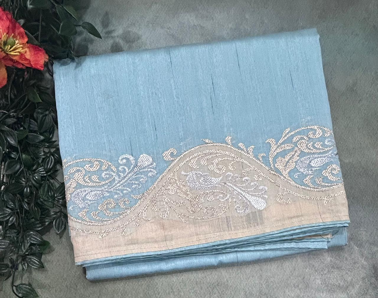 Pastel Blue Semi Tussar 106 Saree