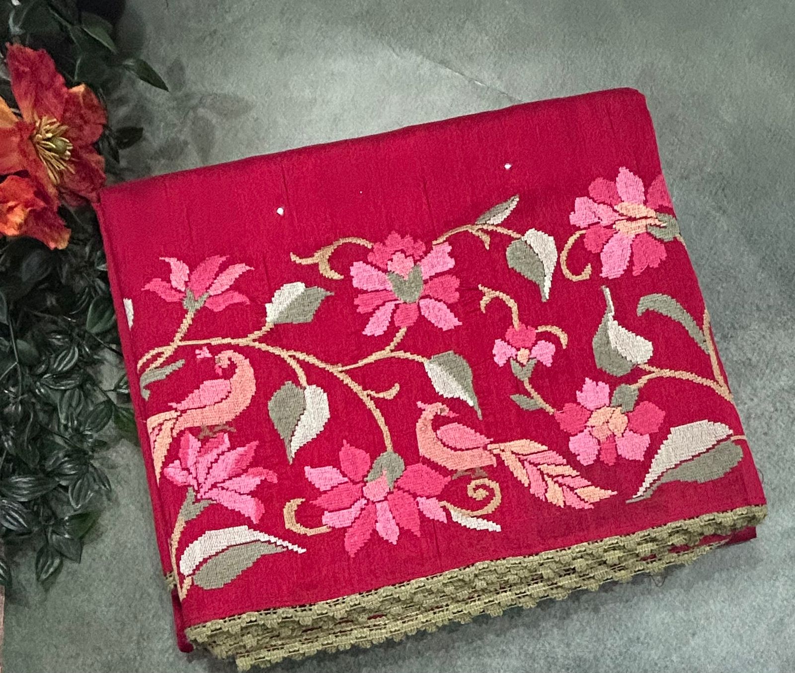 Red Semi Tussar 106 Saree