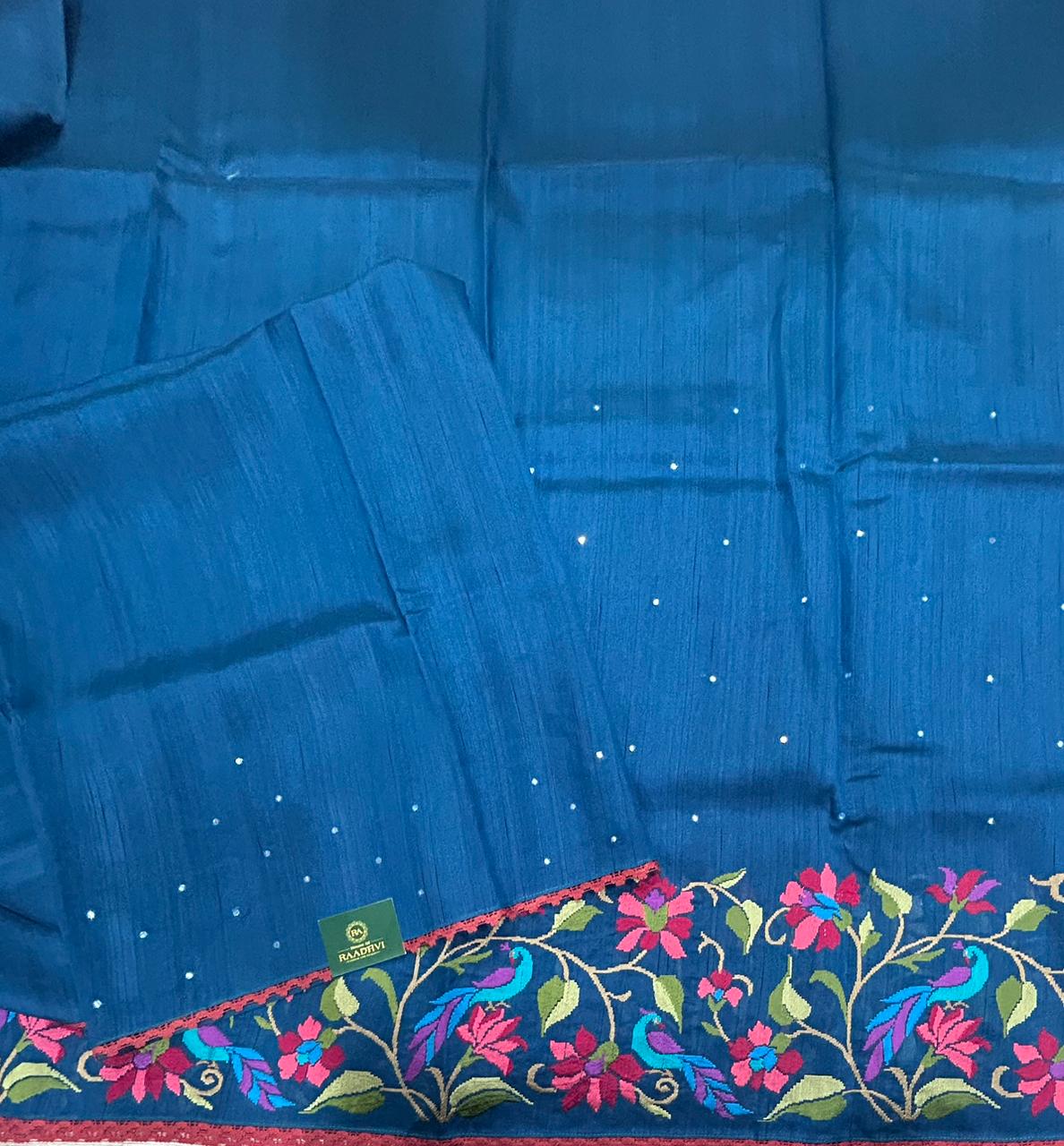 Peacock Blue Semi Tussar 106 Saree