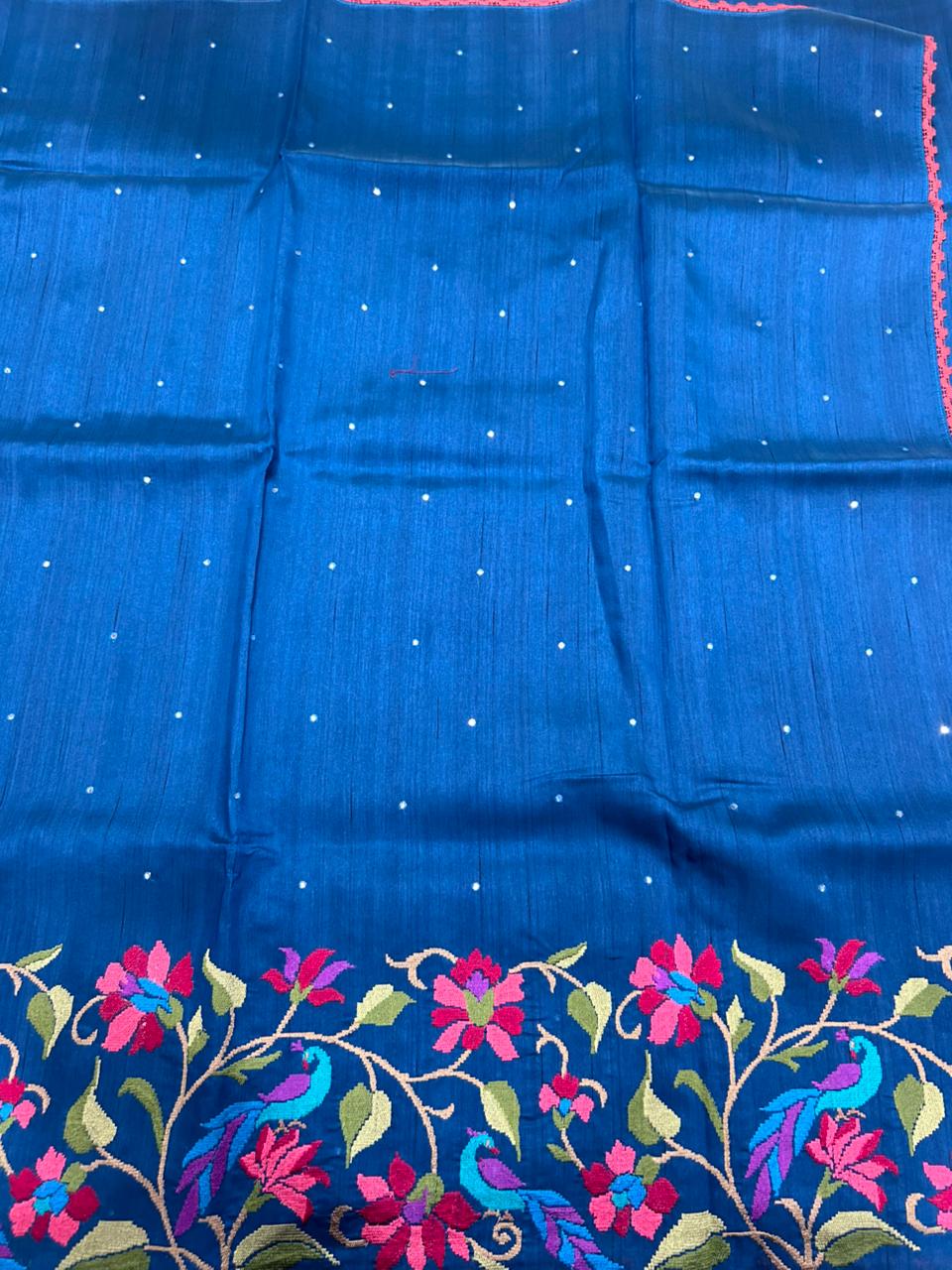Peacock Blue Semi Tussar 106 Saree
