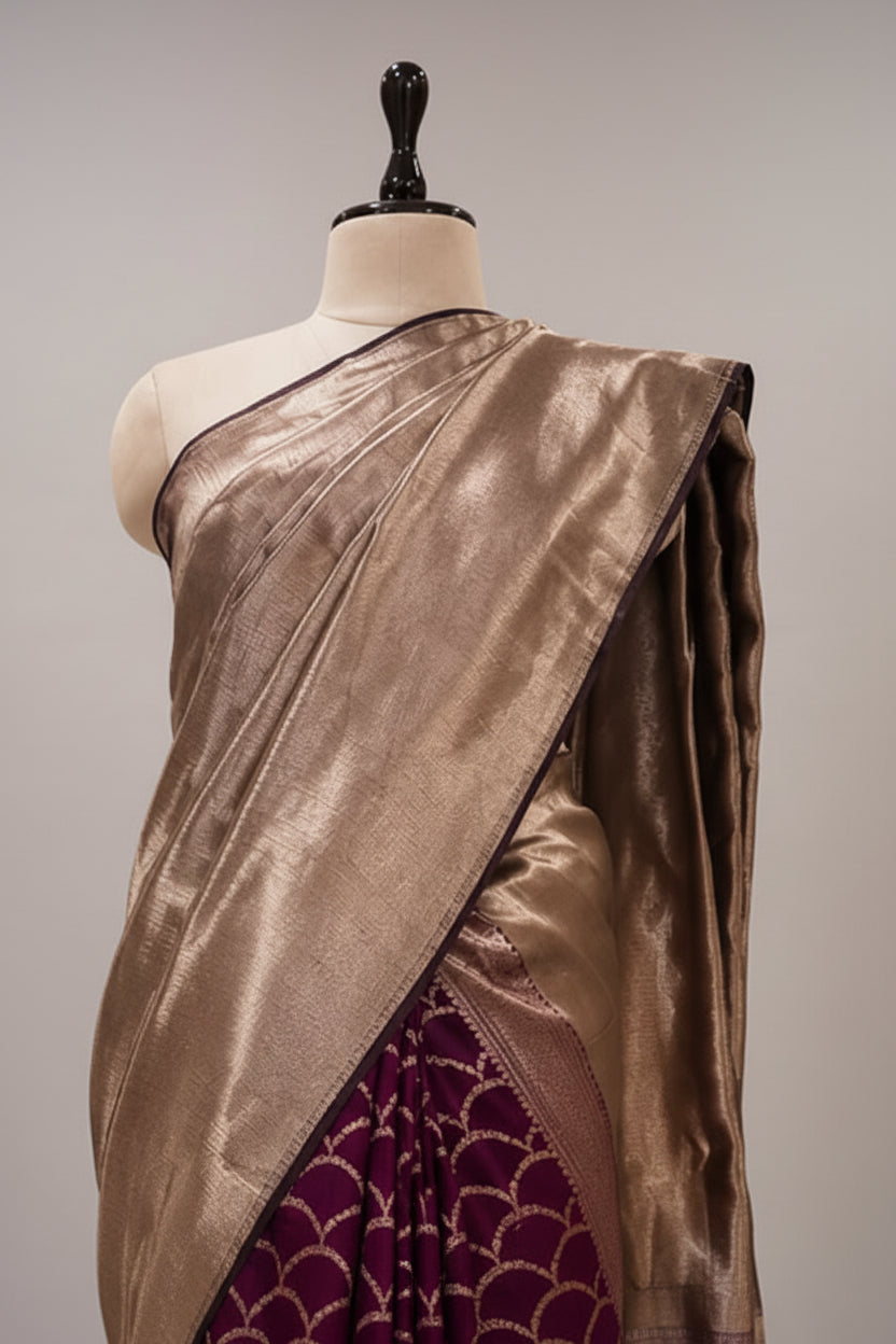 Wine (Half Saree) Tissue Banarasi Brocade Saree 106
