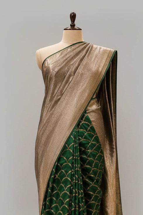 Bottle Green (Half Saree) Tissue Banarasi Brocade Saree 106