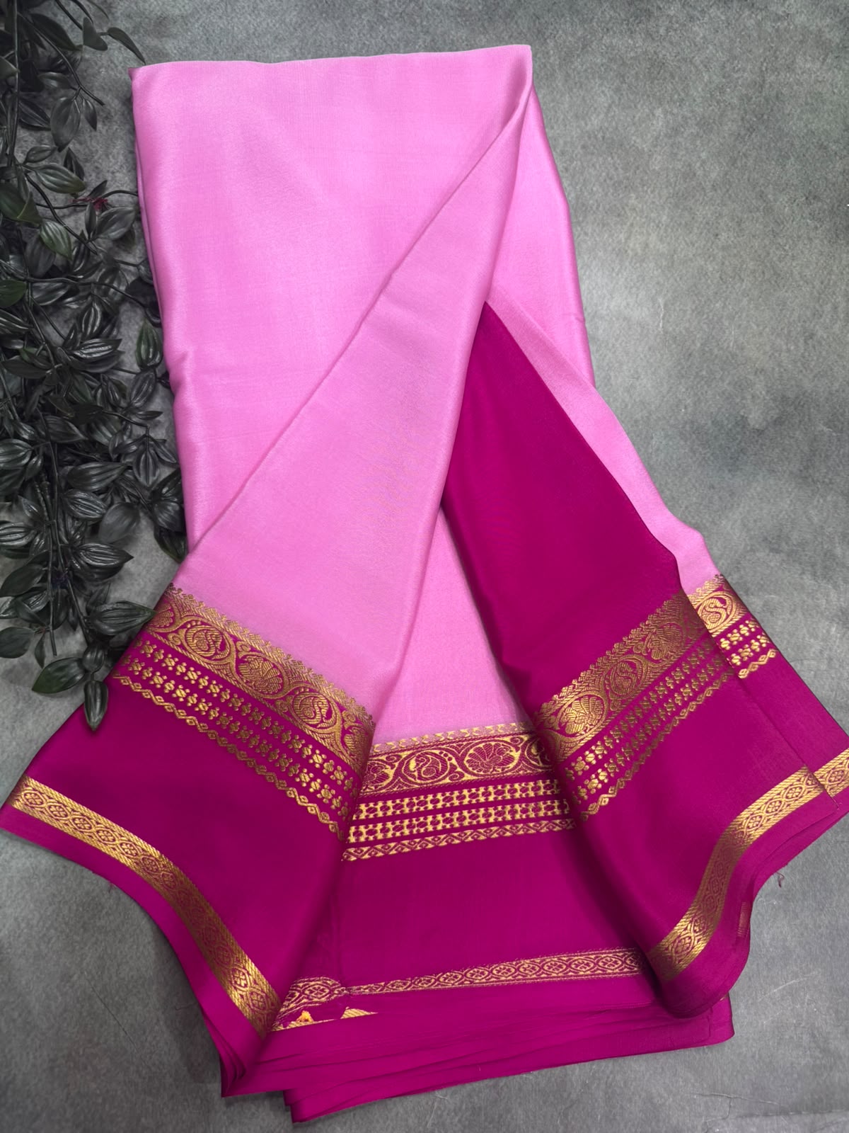 Baby Pink Pure Mysore Silk 106 Saree with Zari Border
