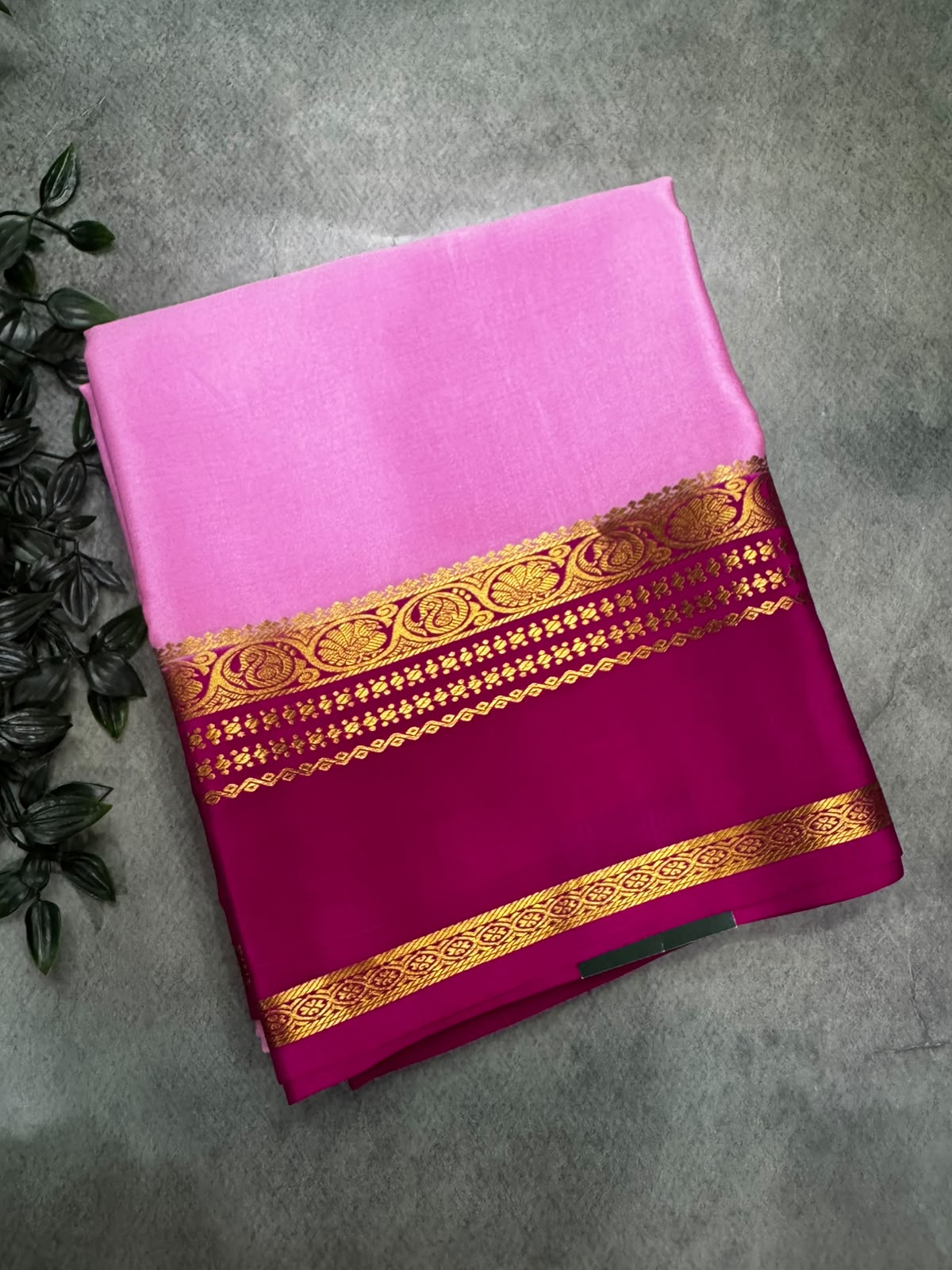 Baby Pink Pure Mysore Silk 106 Saree with Zari Border