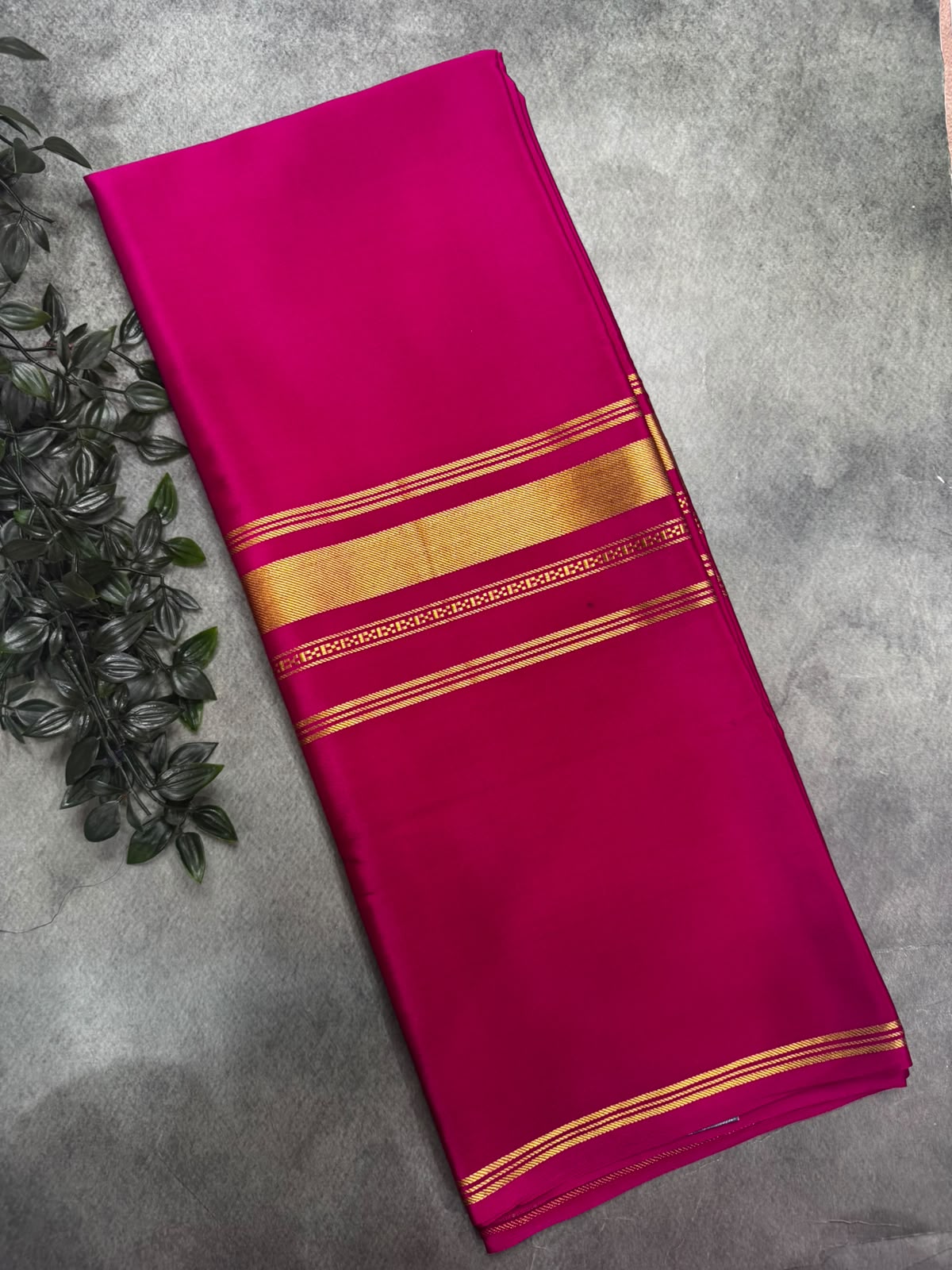 Dark Pink Pure Mysore Silk 106 Saree with Zari Four Border