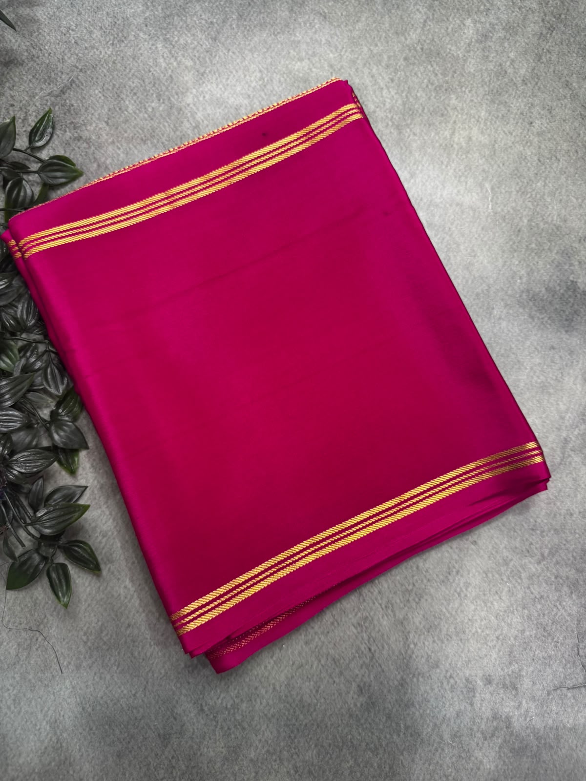 Dark Pink Pure Mysore Silk 106 Saree with Zari Four Border