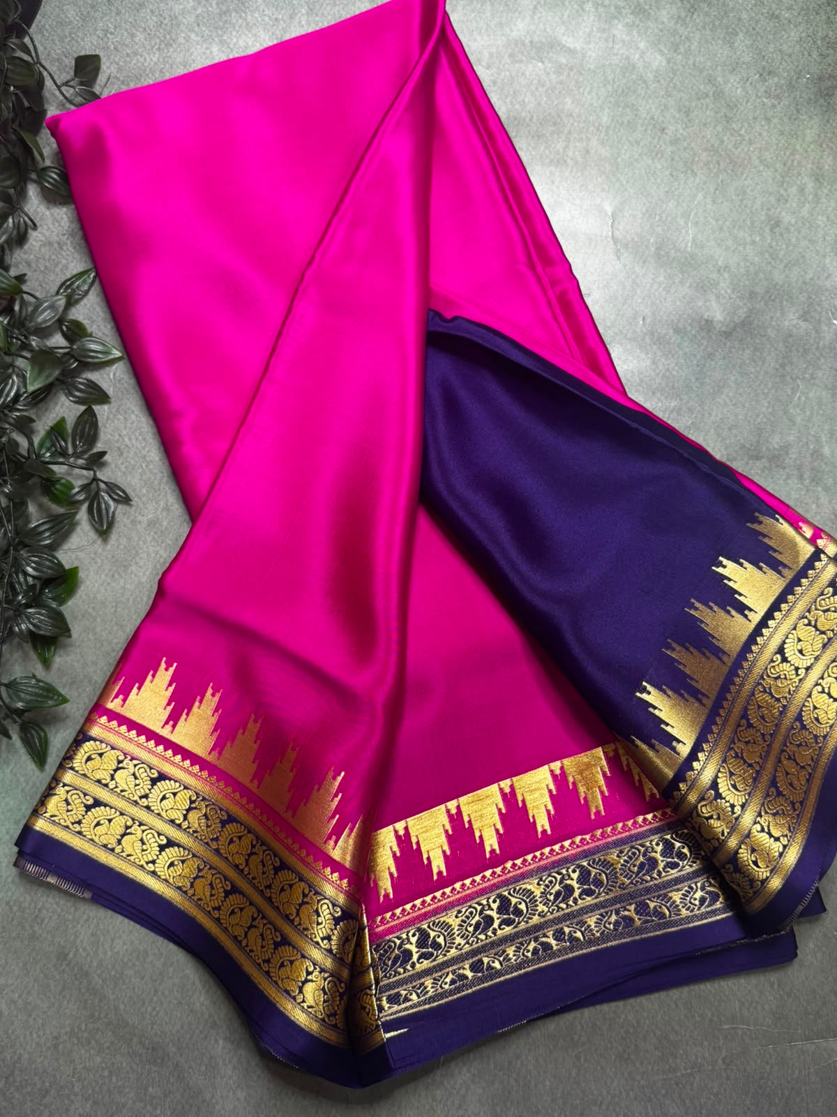 Bright Pink Pure Mysore Silk 106 Saree with Traditional Motif Border