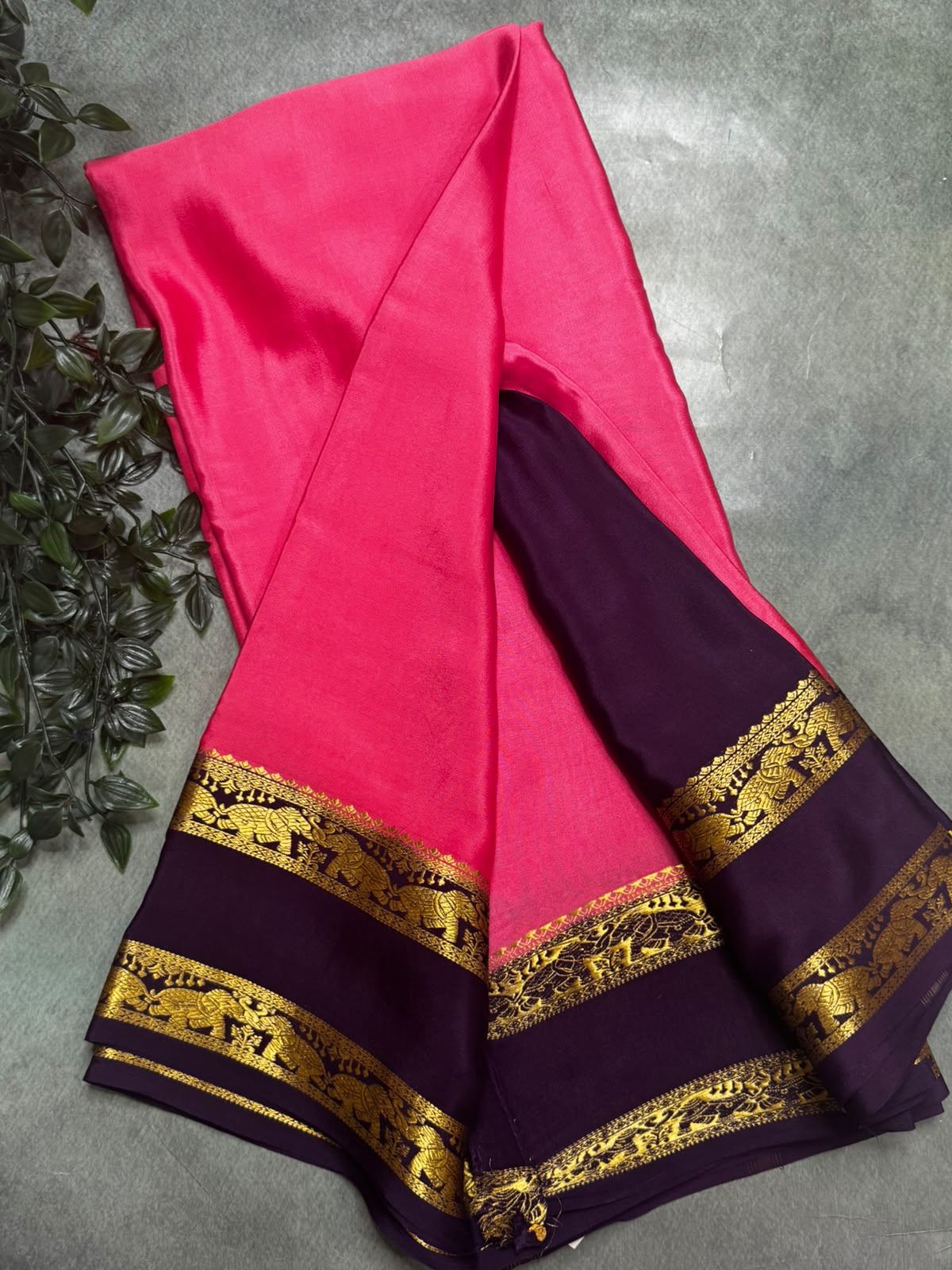 Rose Pink Pure Mysore Silk 106 Saree with Elephant Zari Border
