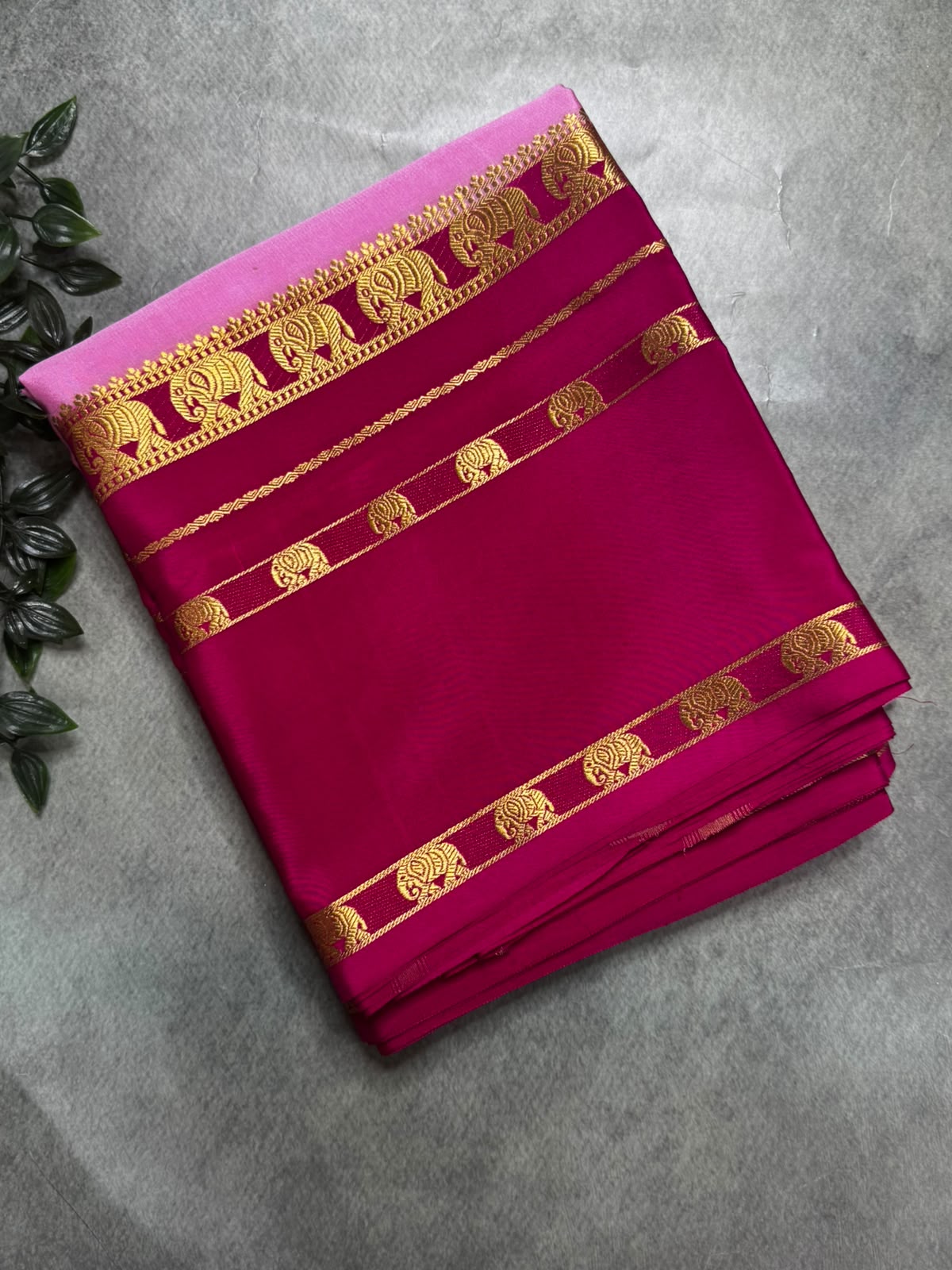 Baby Pink Pure Mysore Silk 106 Saree with Elephant Border