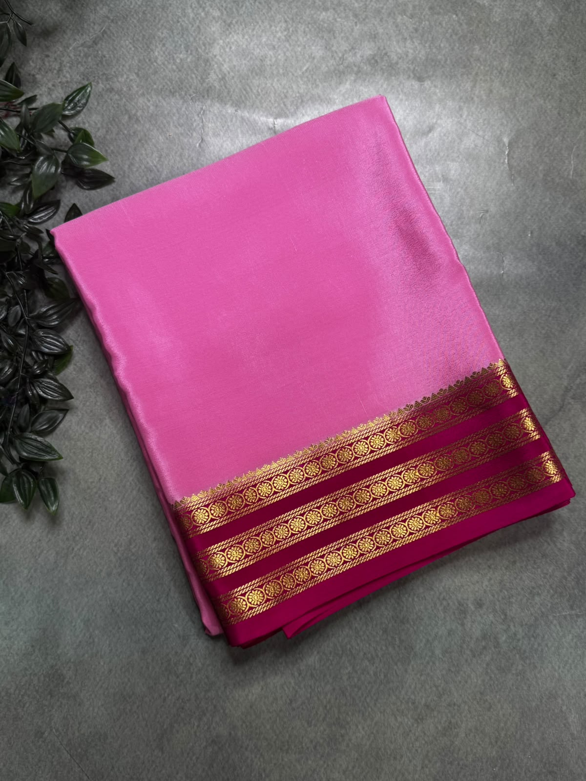 Baby Pink Pure Mysore Silk 106 Saree with Floral Border