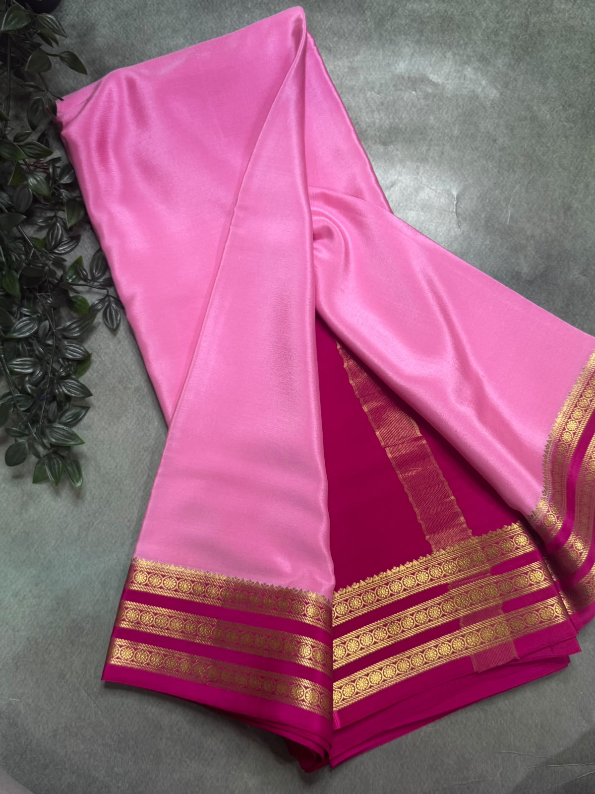 Baby Pink Pure Mysore Silk 106 Saree with Floral Border