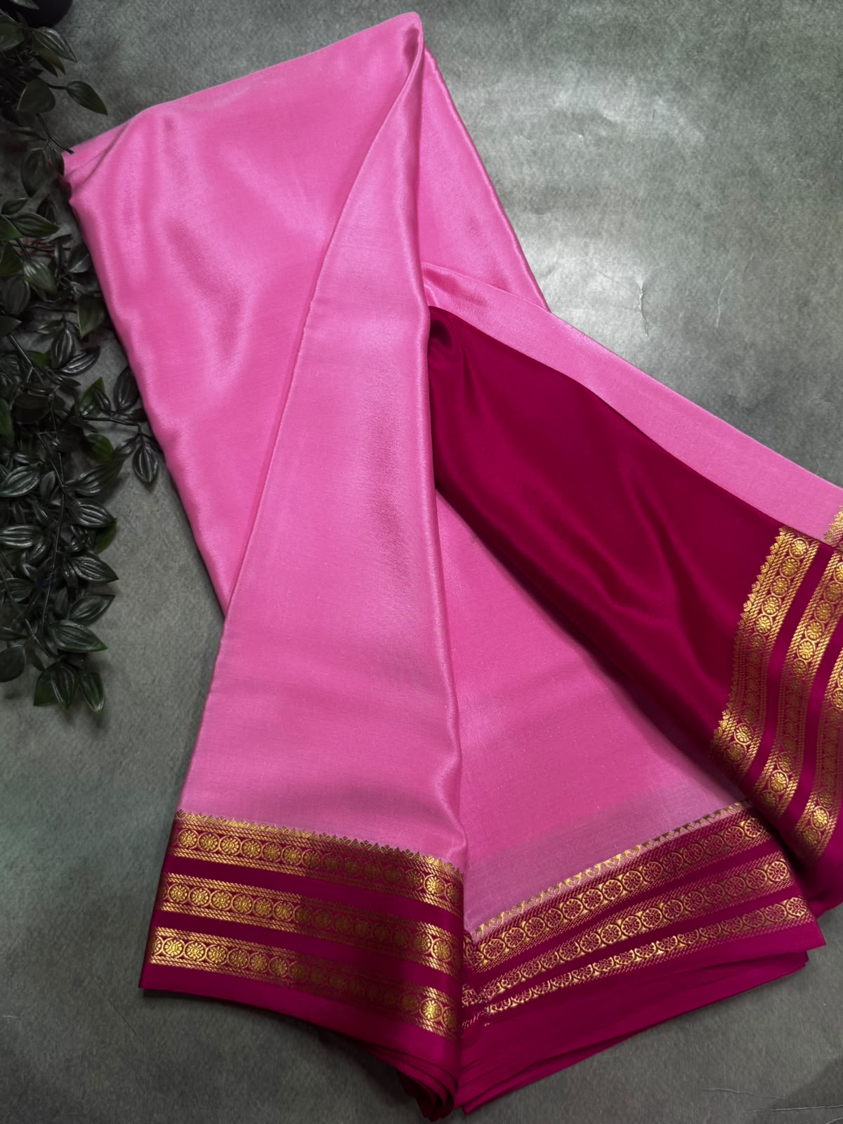 Baby Pink Pure Mysore Silk 106 Saree with Floral Border