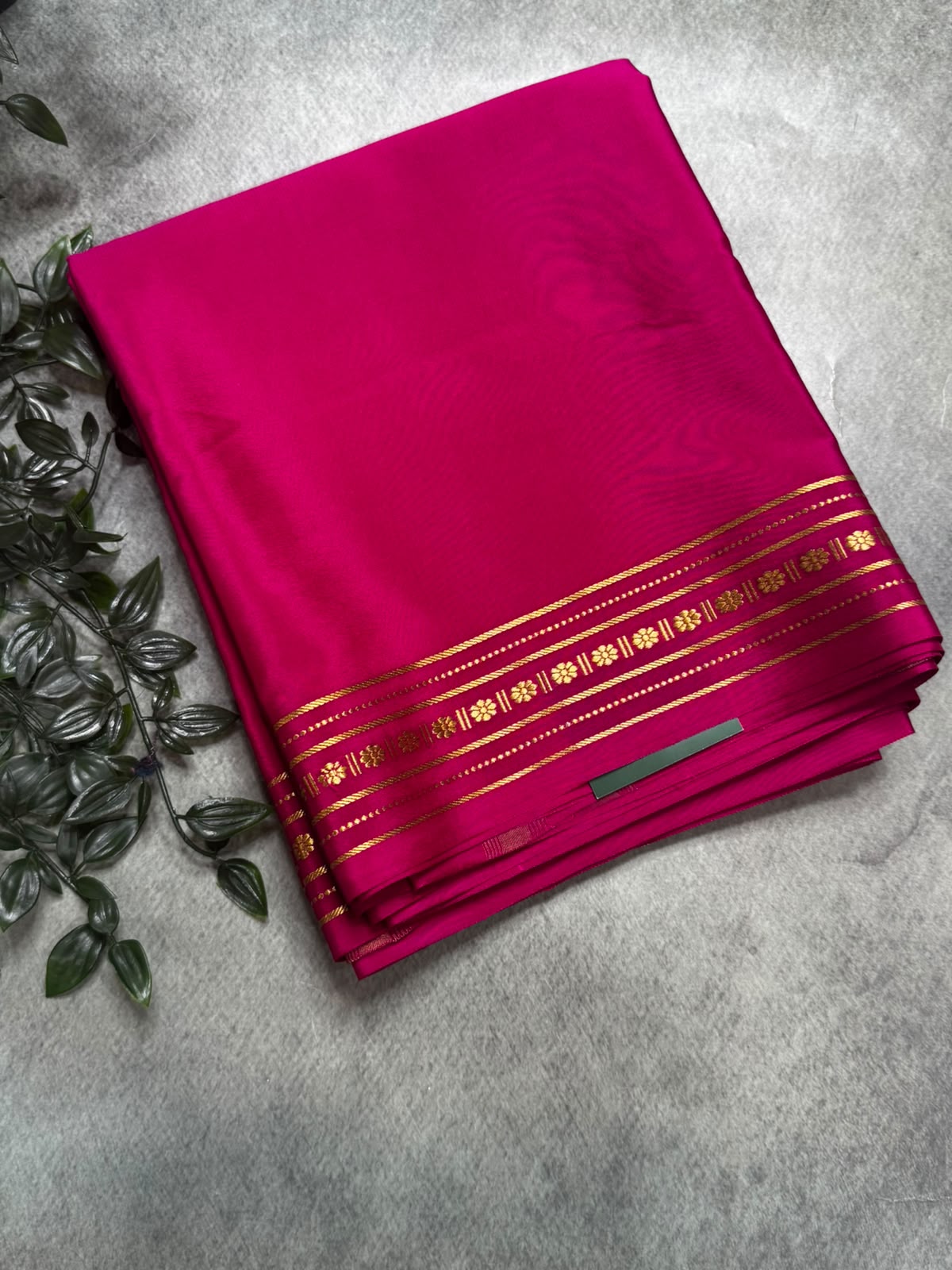 Bright Pink Pure Mysore Silk 106 Saree with floral Butti Border