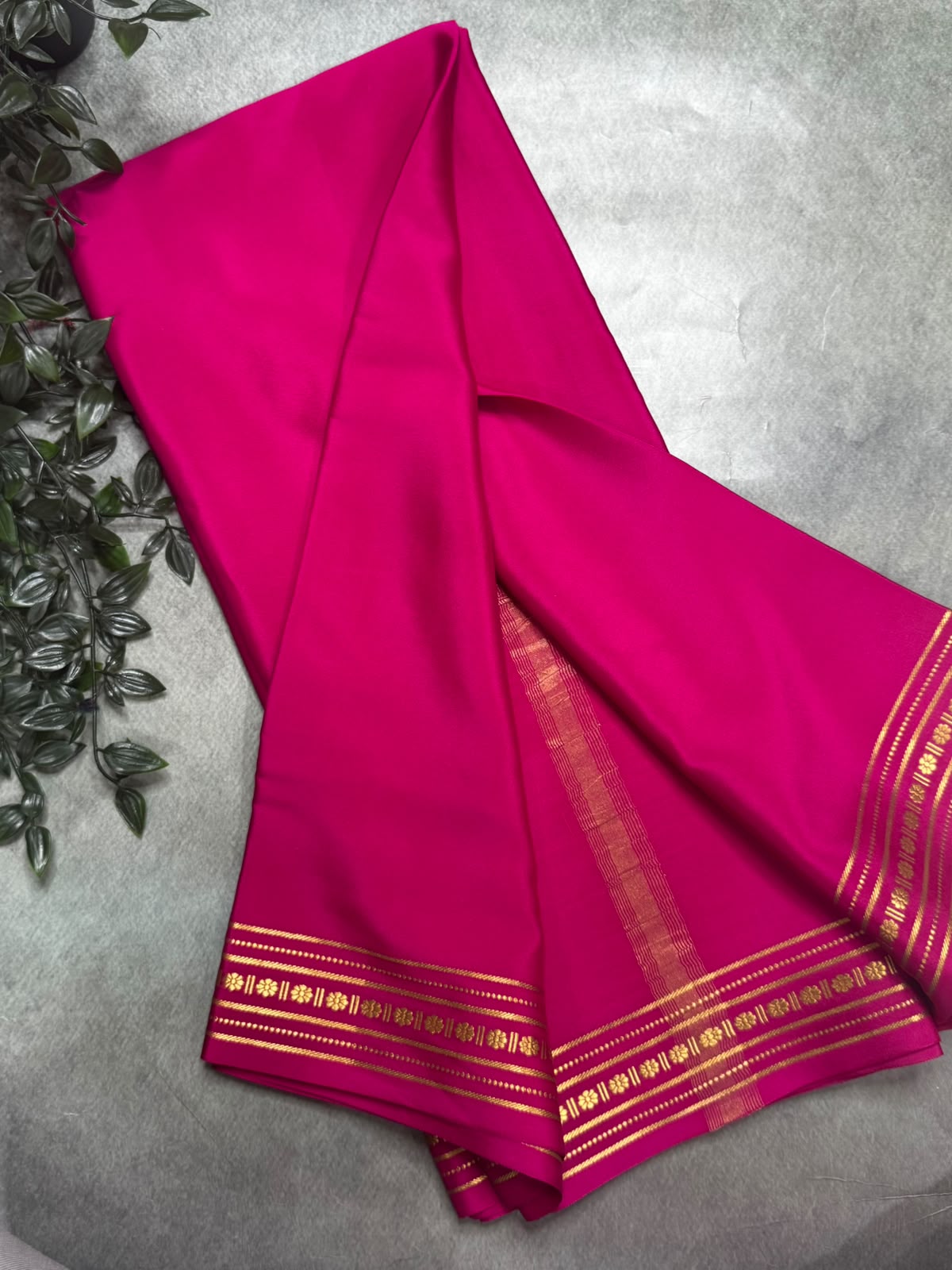 Bright Pink Pure Mysore Silk 106 Saree with floral Butti Border