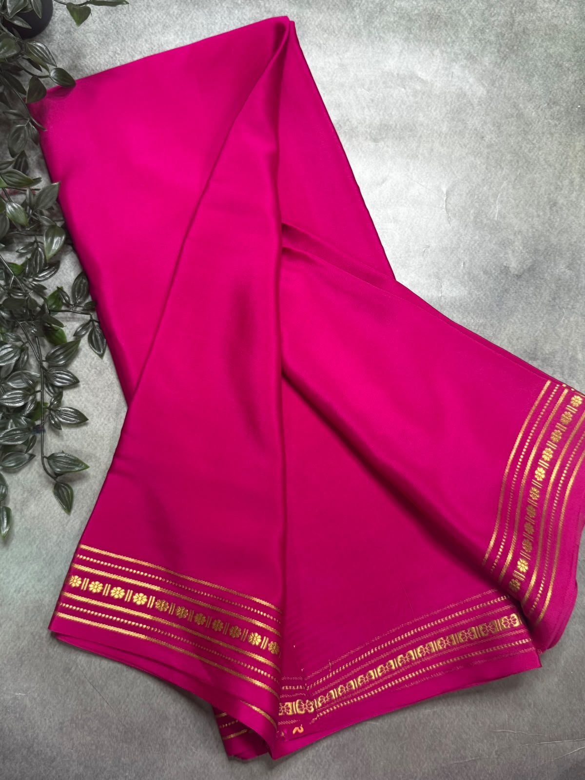Bright Pink Pure Mysore Silk 106 Saree with floral Butti Border