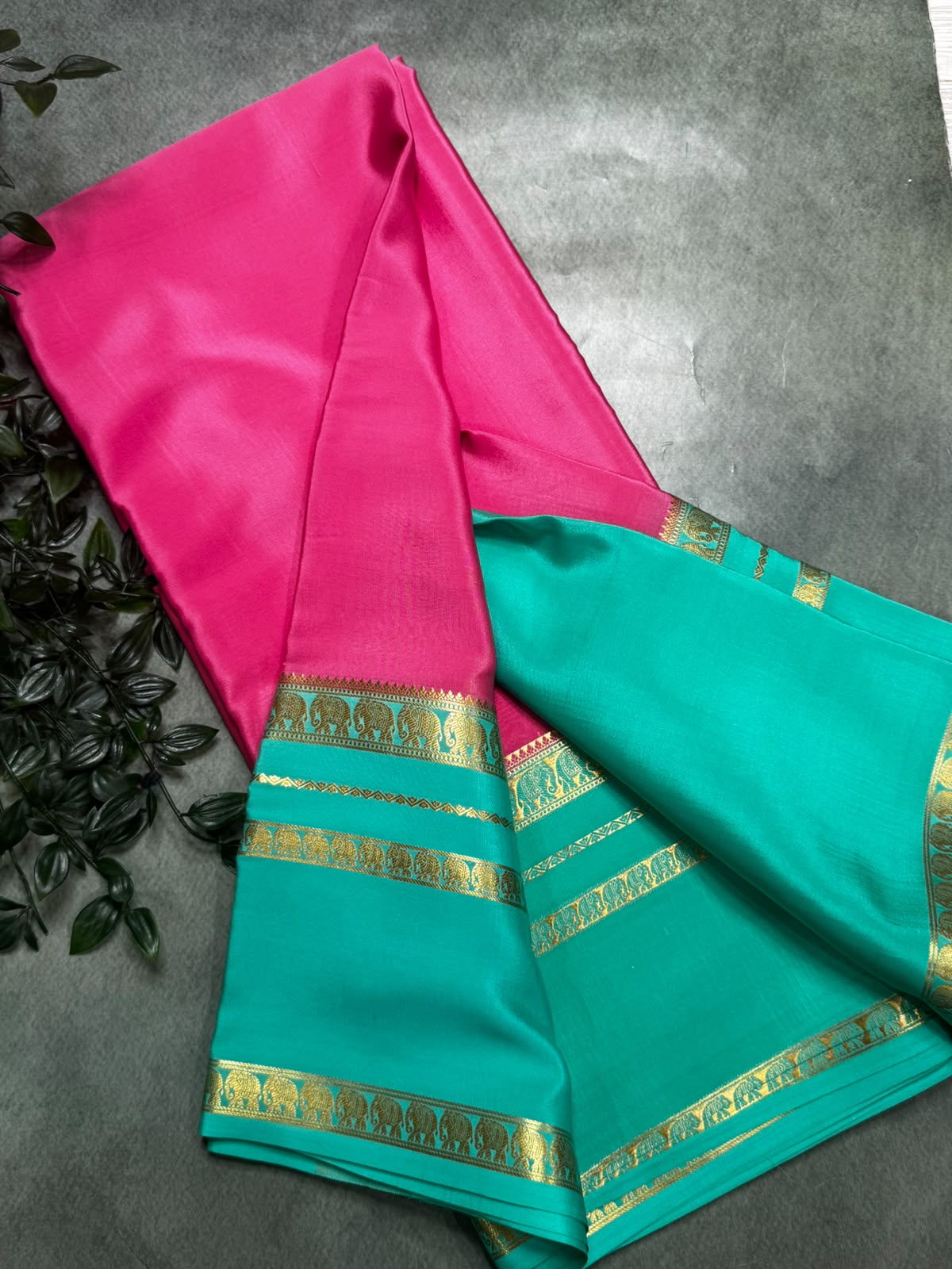 Light Pink Pure Mysore Silk 106 Saree with Traditional Motif Border