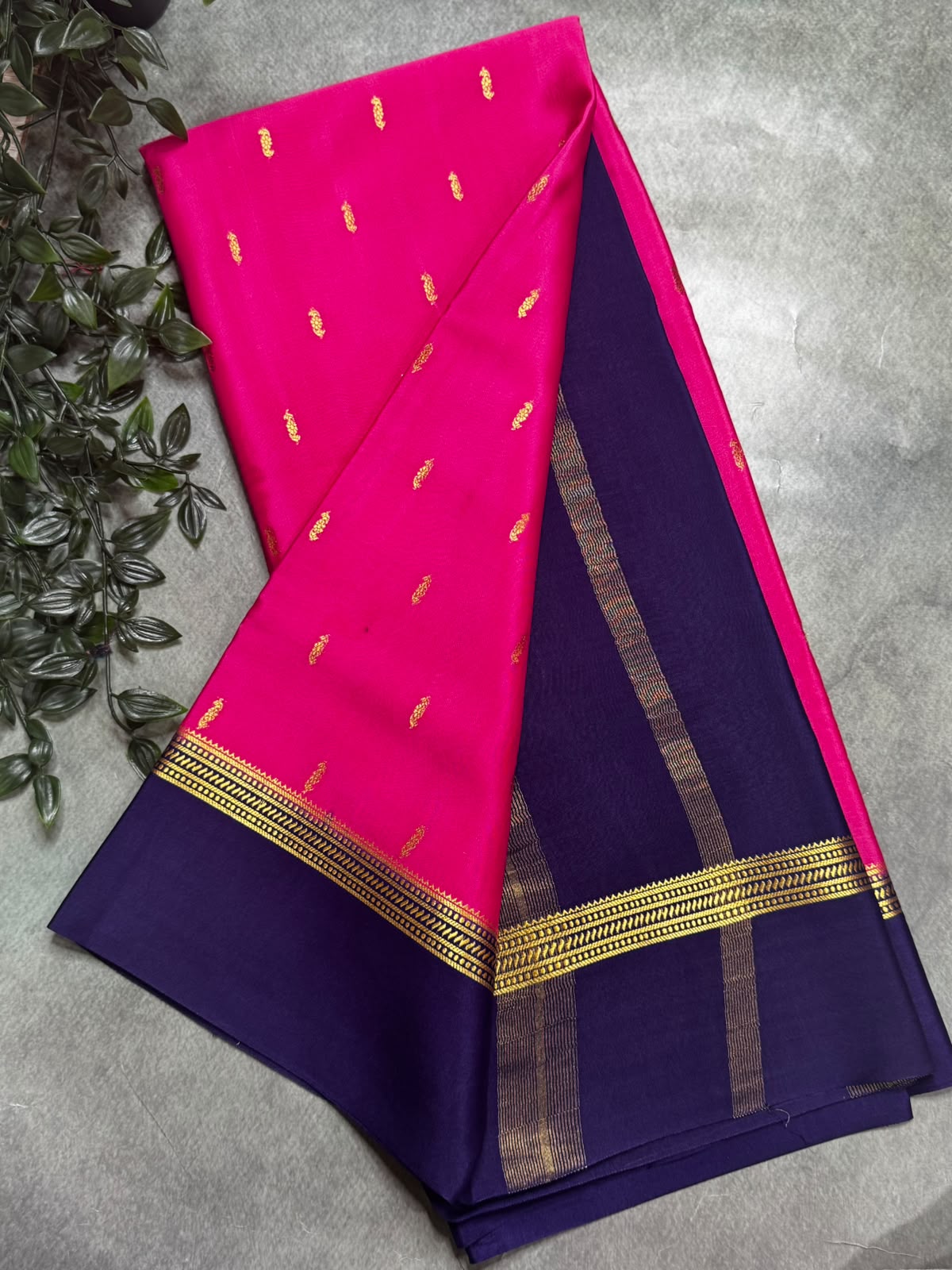 Bright Pink Small Butta Pure Mysore Silk 106 Saree