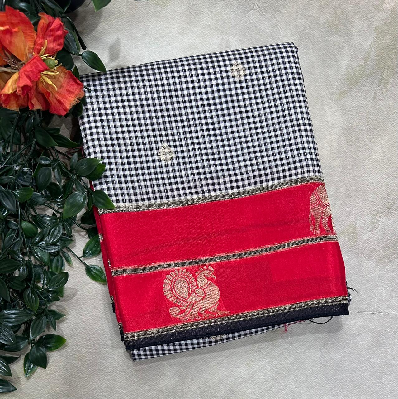 Black n White Checks Semi Crepe 106 Saree