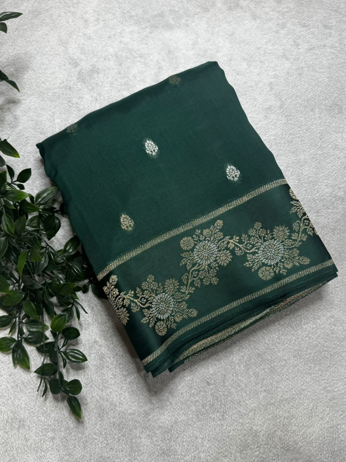 Dark Green Small Butta Tussar Georgette 106 Saree