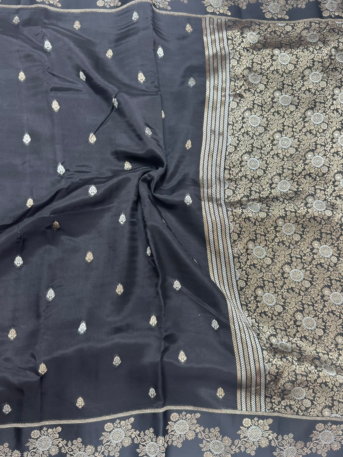 Black Small Butta Tussar Georgette 106 Saree