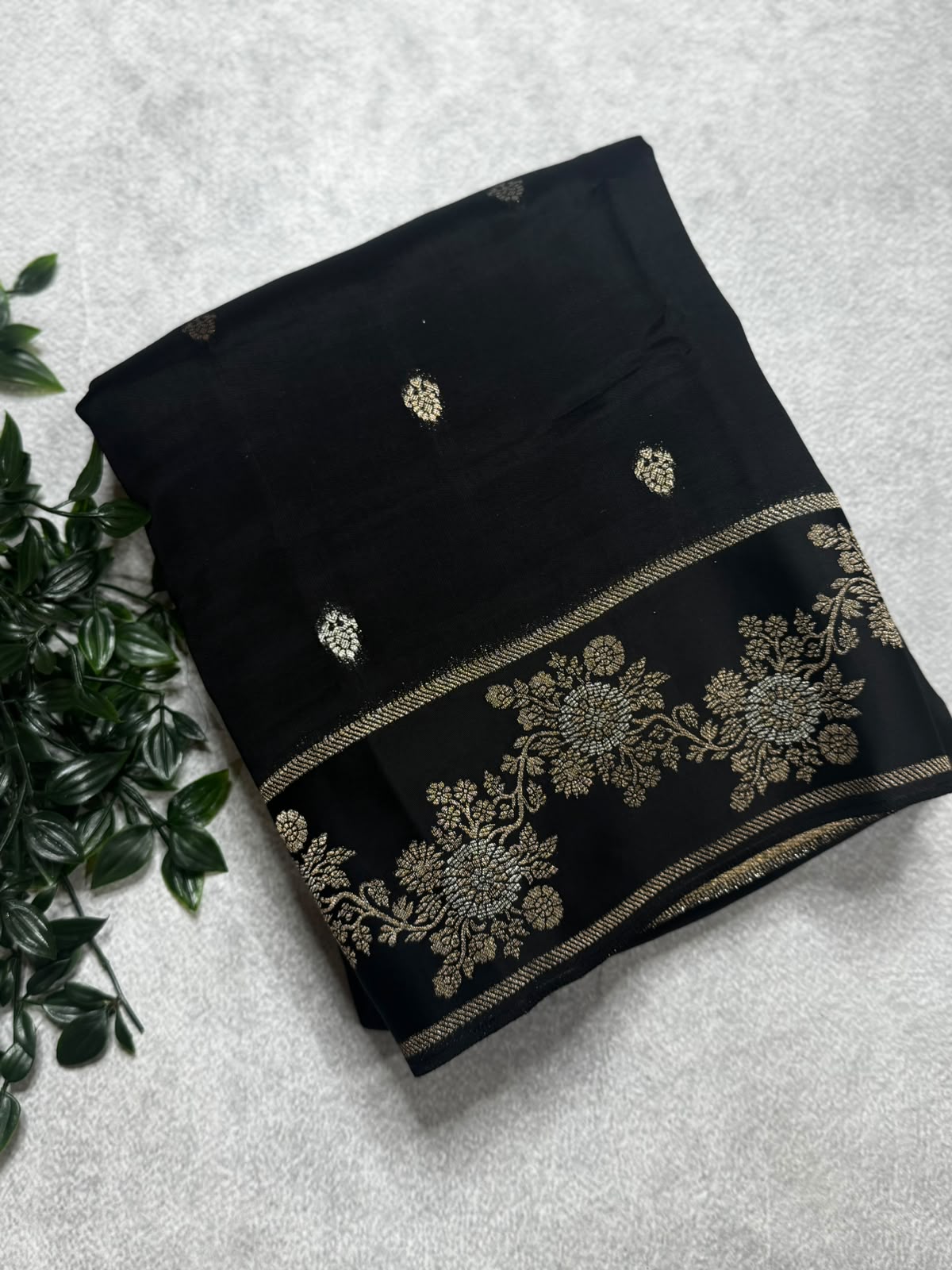 Black Small Butta Tussar Georgette 106 Saree