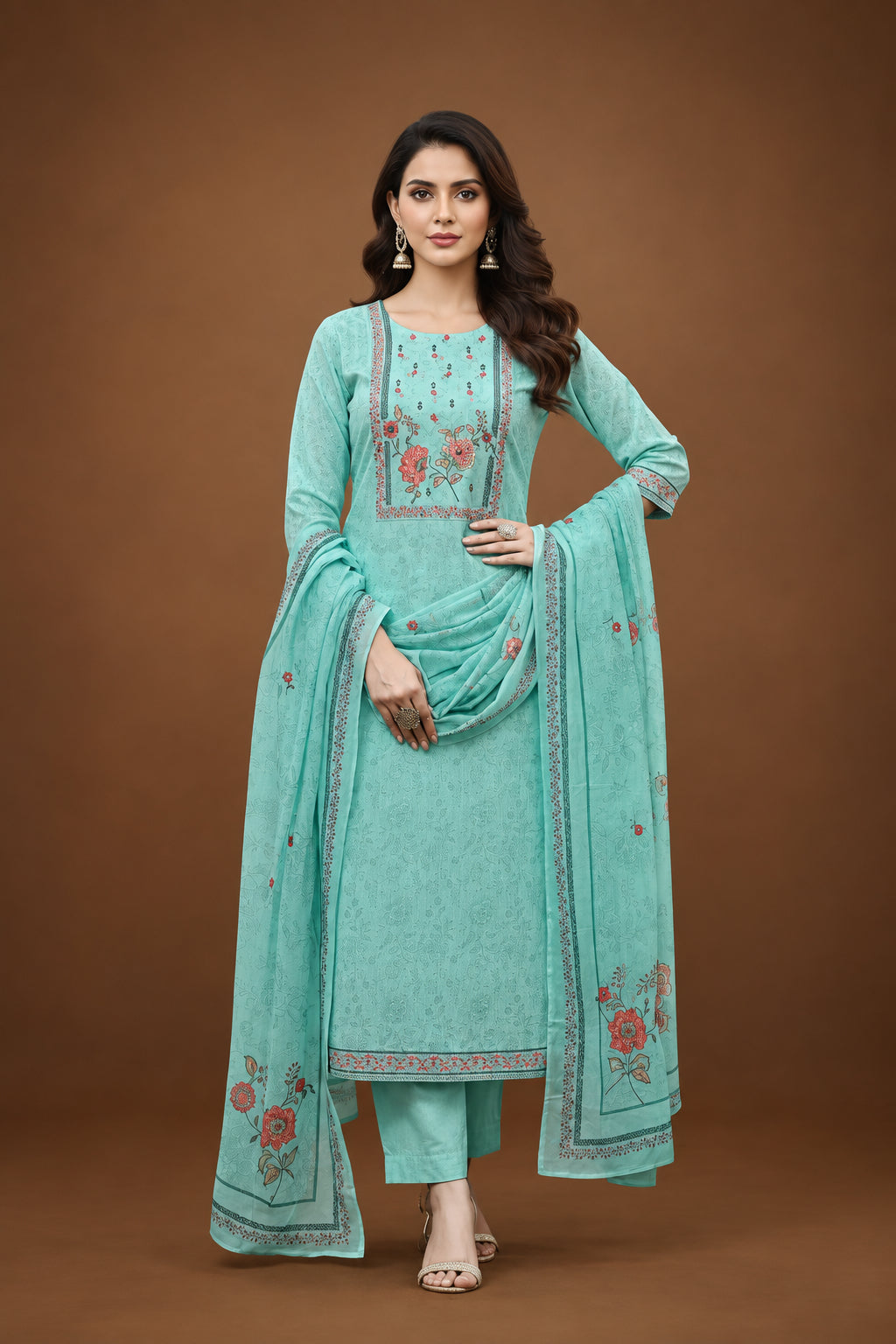 Sky Blue Cotton Straight Fit  Kurtha 643