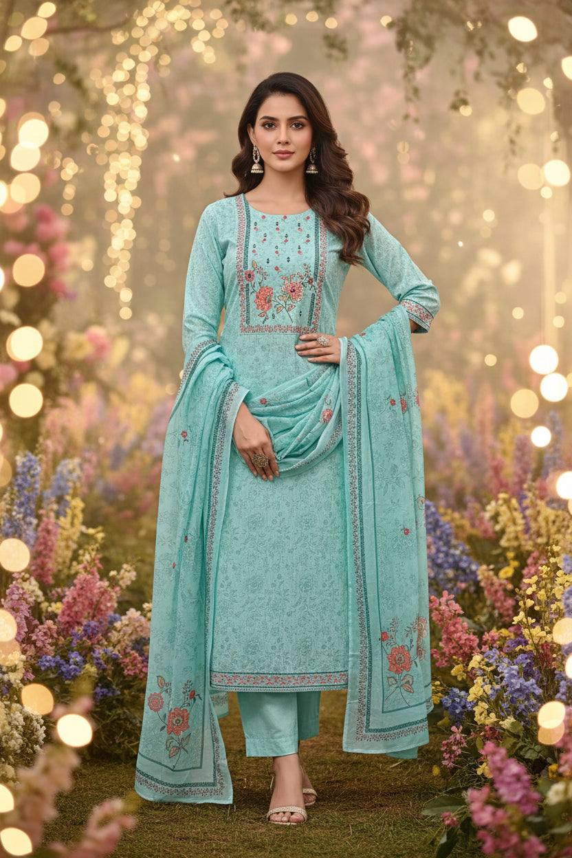 Sky Blue Cotton Straight Fit  Kurtha 643